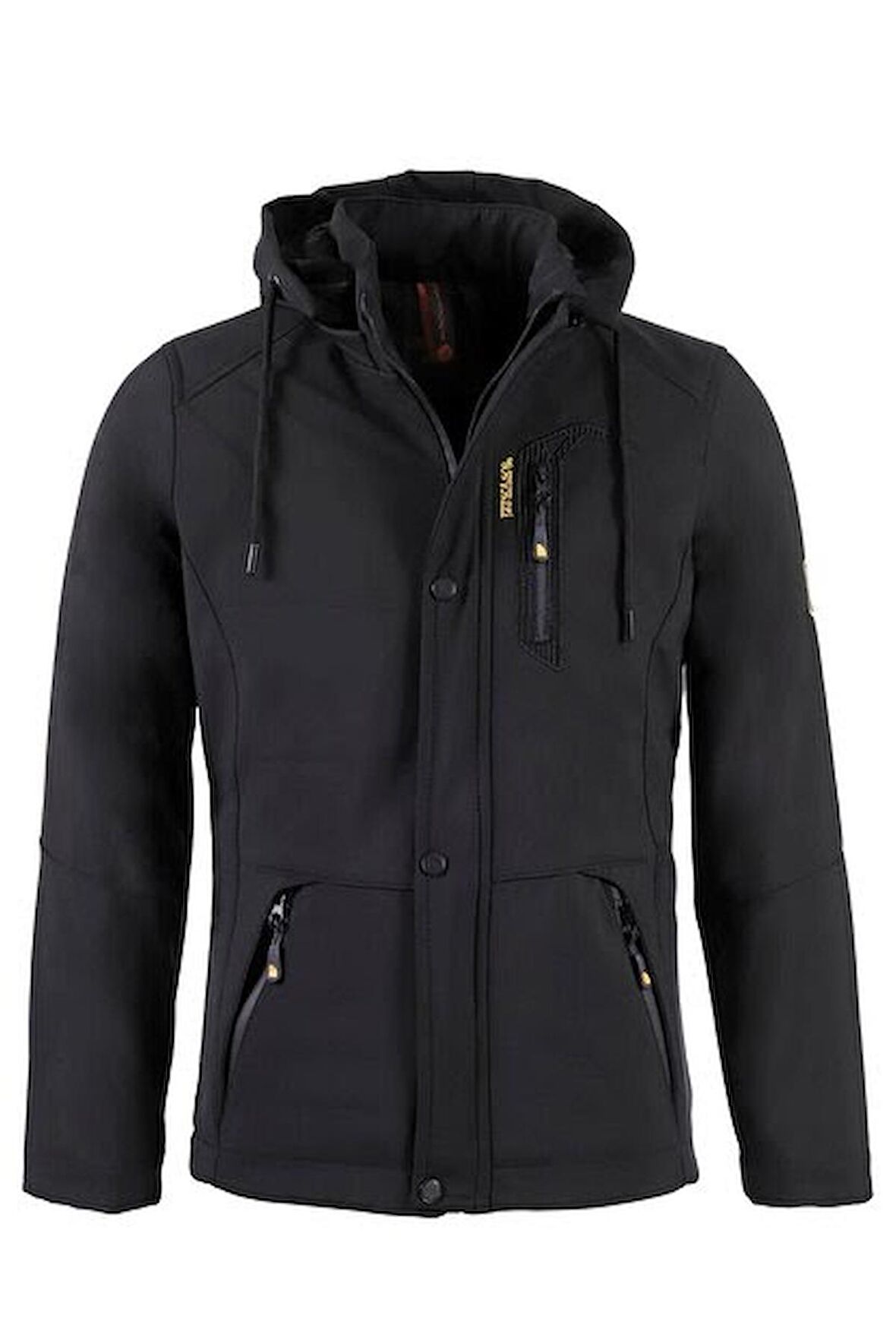 Erkek Siyah Kapüşonlu Su Ve Rüzgar Geçirmez Cep Detaylı İçi Kürklü Softshell Mont