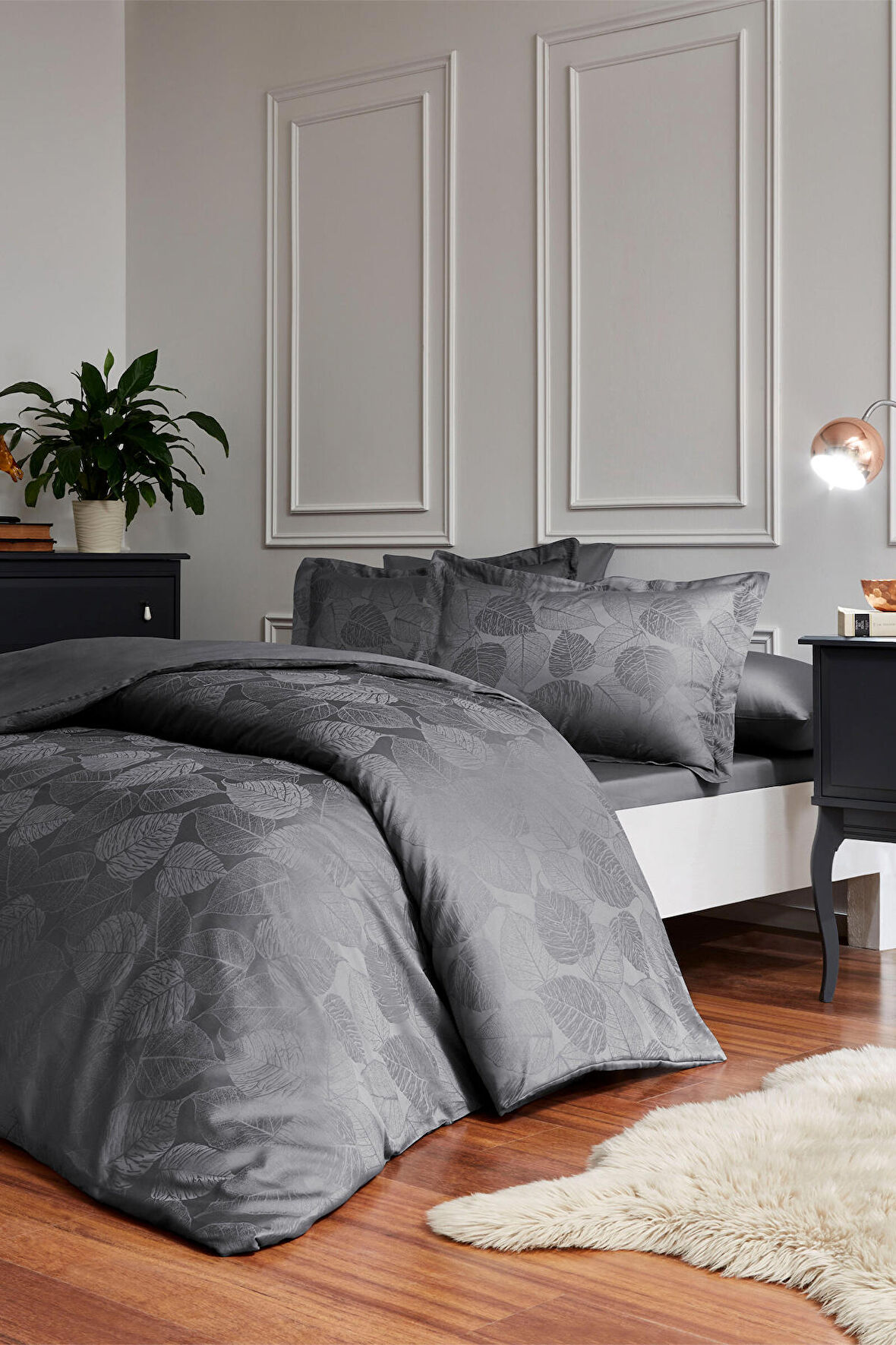 Özdilek Yaprak Çift Kişilik Jakarlı Saten Nevresim Takımı