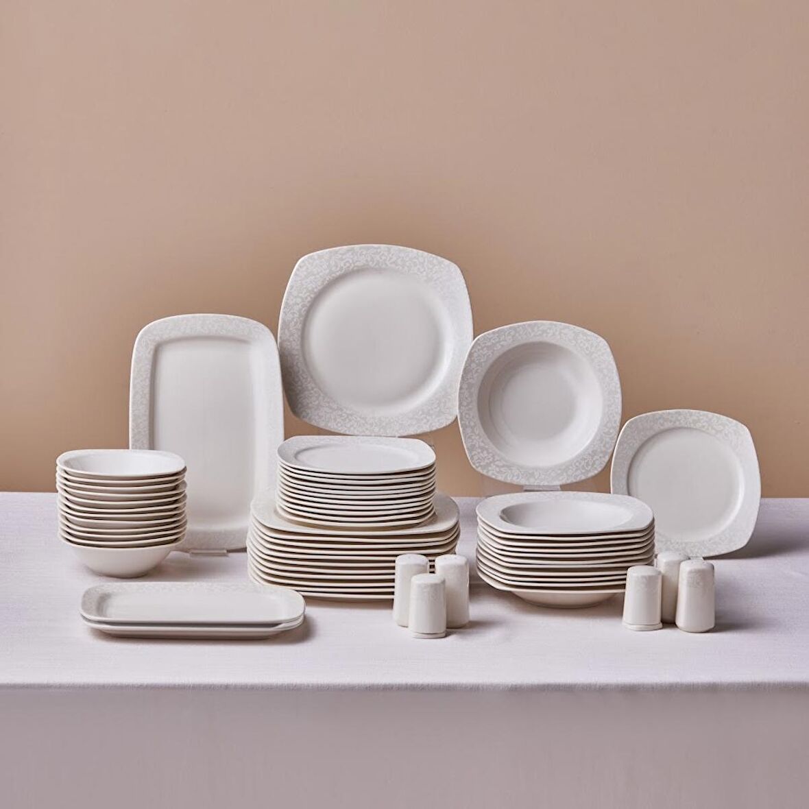 Karaca Square Bone Salen 57 Parça 12 Kişilik Yemek Takımı