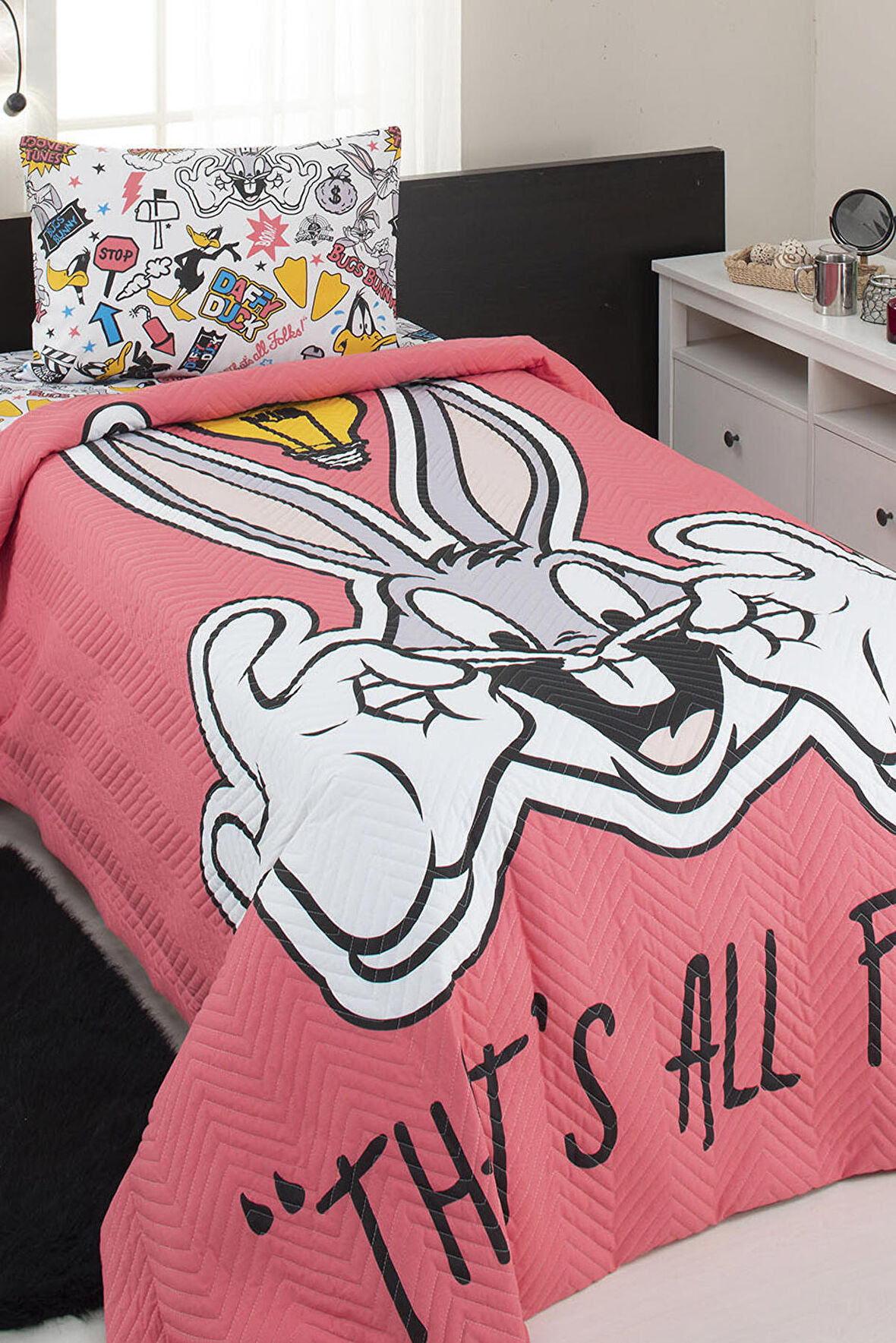 Özdilek Bugs Bunny Smile Tek Kişilik Kapitone Dört Mevsim Set Kırmızı