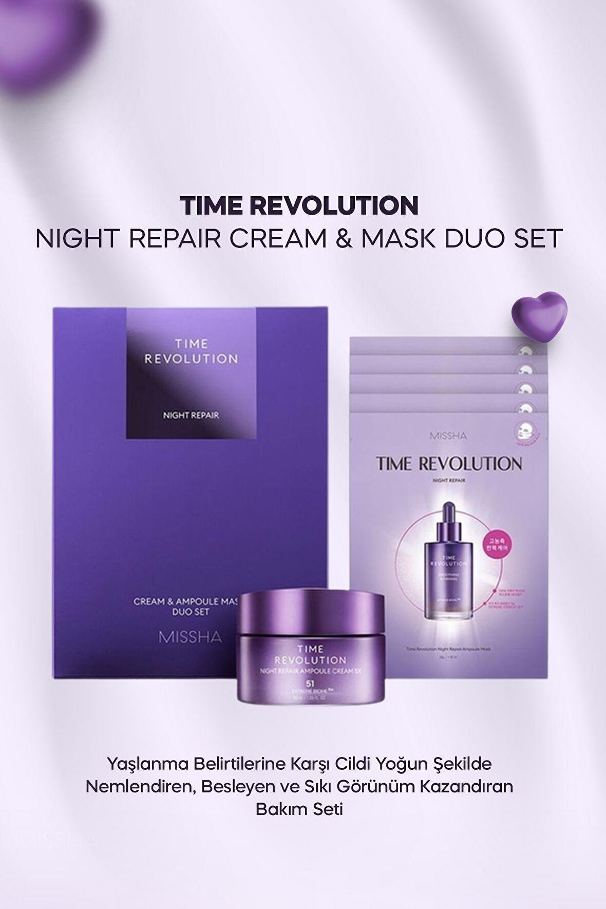 Yaşlanma Karşıtı Bakım Kremi&5'li Yaprak Maske Set Time Revolution Night Repair Cream & Mask Duo Set