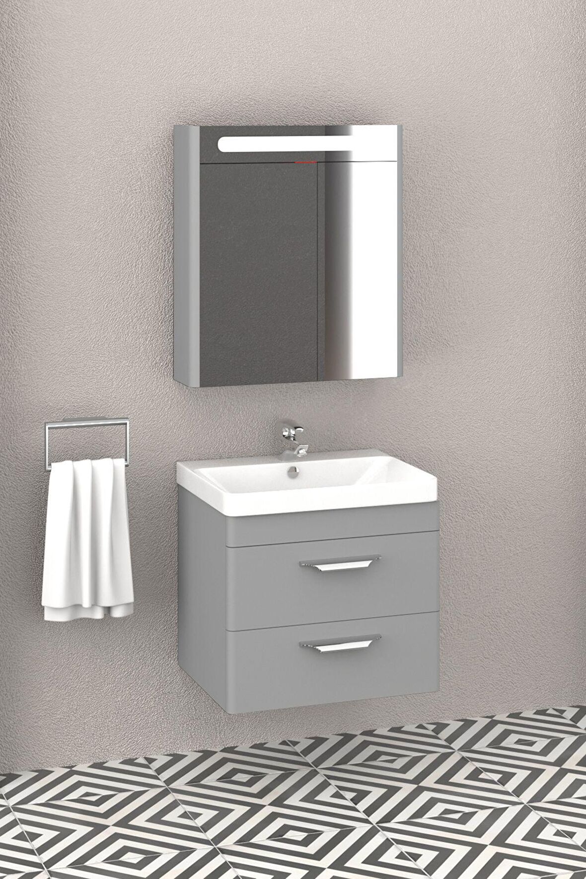 MARİA 60 CM BANYO DOLABI WİNDOW GRİ - BOY DOLAP HARİÇ 