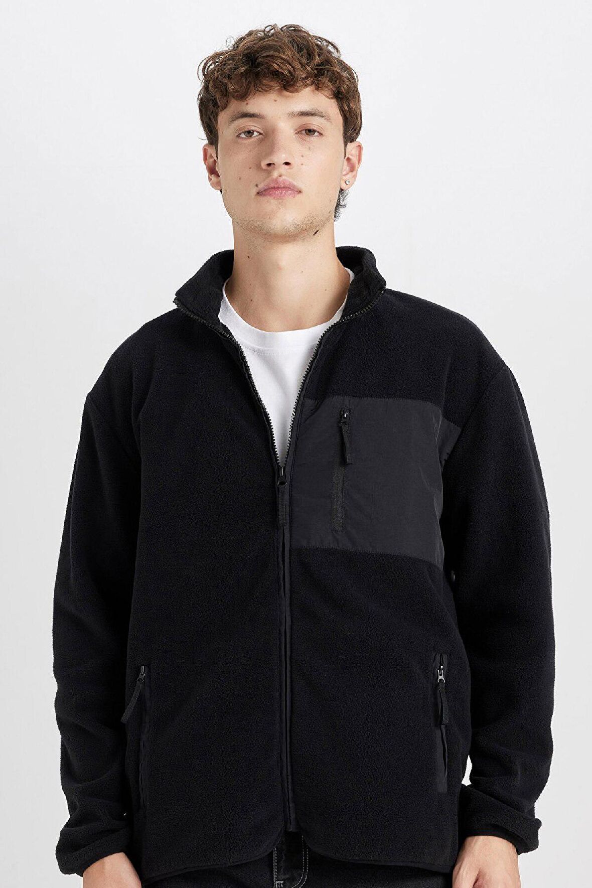 DeFacto Regular Fit Dik Yaka Fermuarlı Cepli Polar Hırka A6892AX24WNBK81