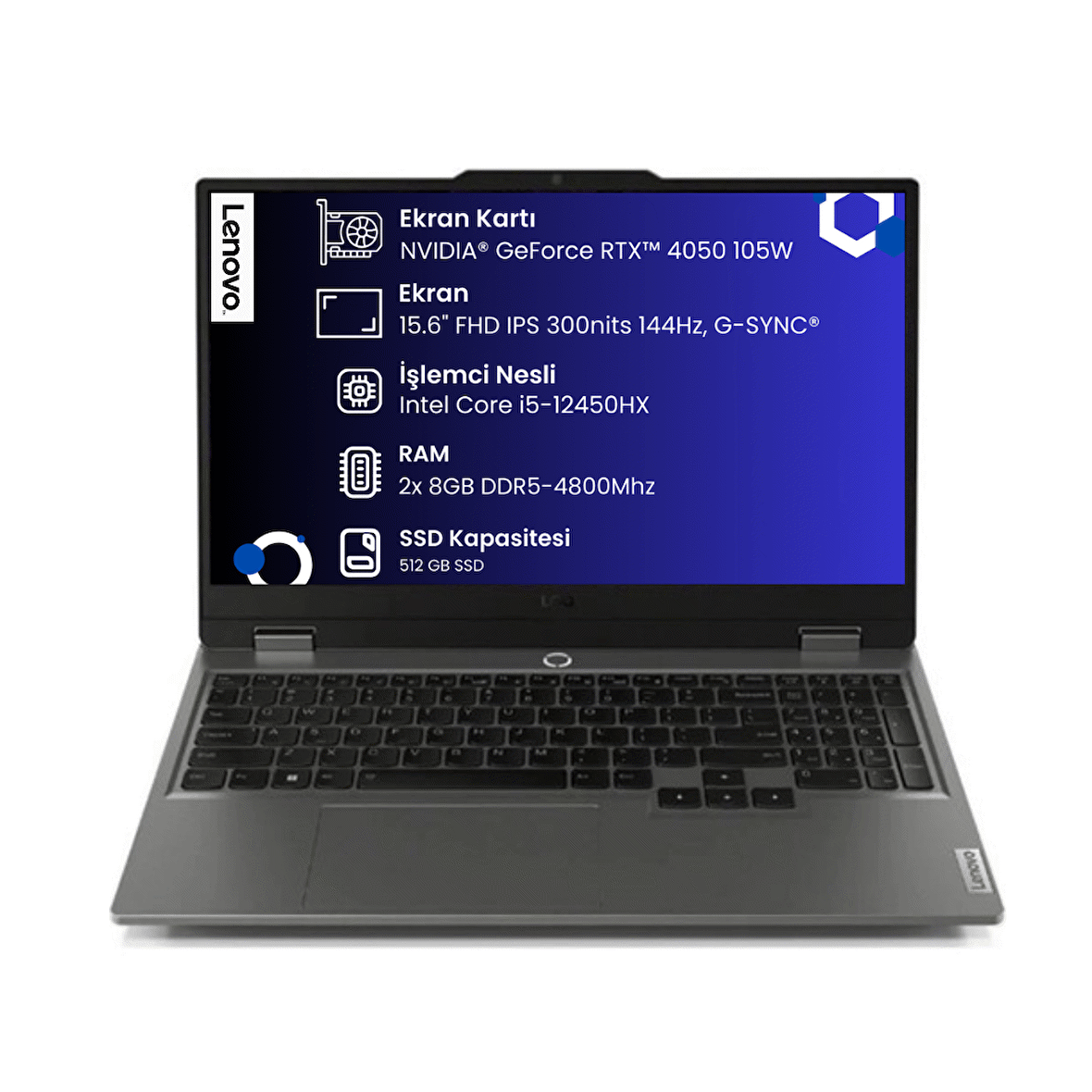 Lenovo LOQ 15IAX9 Intel Core i5-12450HX 16GB 512GB SSD NVIDIA GeForce RTX 4050 6GB (105W) 15.6" FHD IPS Freedos Taşınabilir Dizüstü Bilgisayar 83GS002TTR