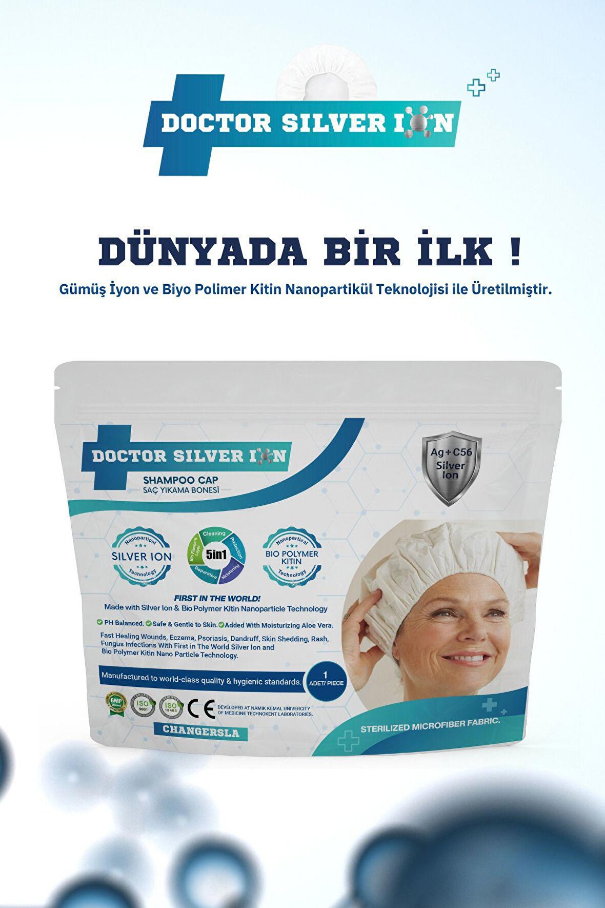 Gümüş Iyon & Biyopolimer Kitin Duruluma Gerektirmeyen Kremli Saç Yıkama Bonesi (1 Adet)