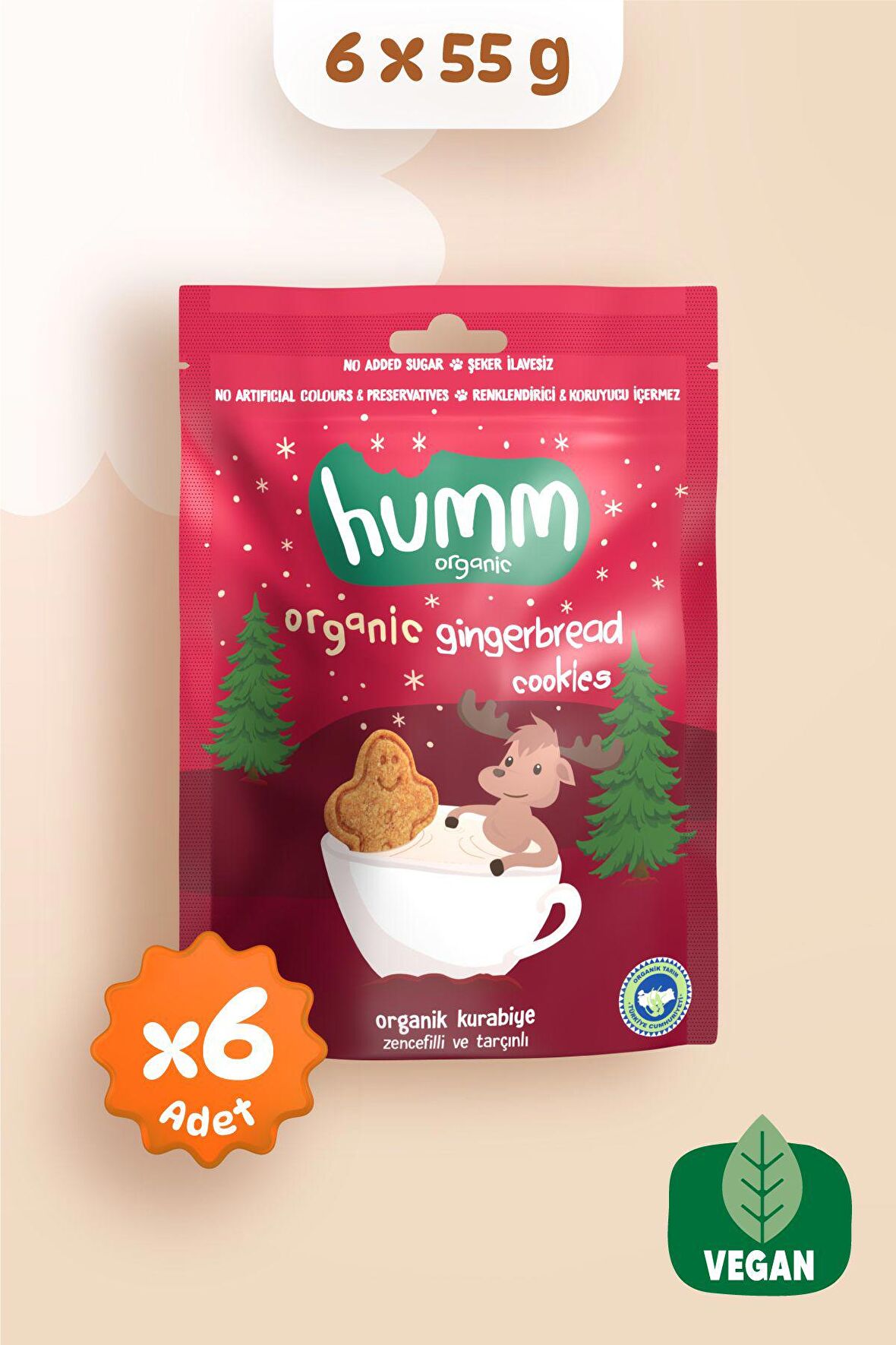 Humm Organic Organik Zencefilli Tarçınlı Vegan Kurabiye 55g X 6 Adet