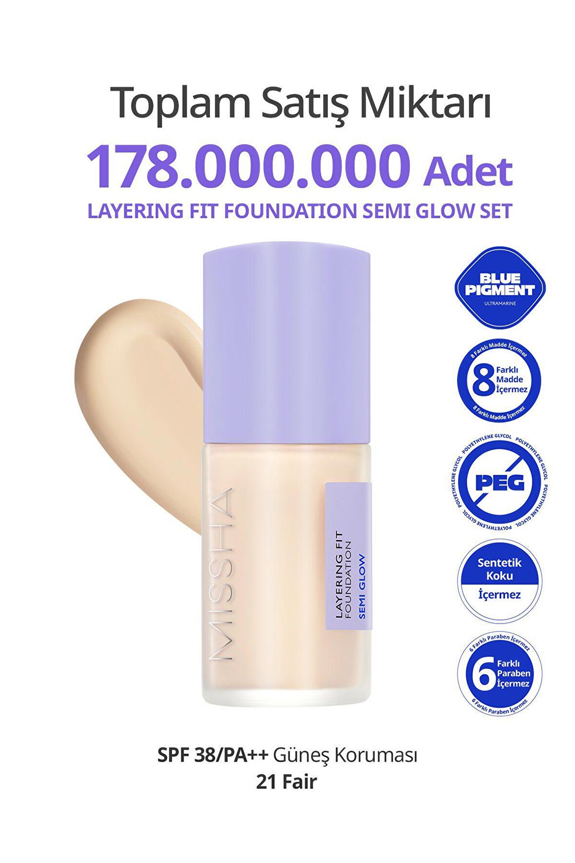 Yarı Parlak Bitişli Nemlendirici Fondöten ve Fırça Layering Fit Foundation Semi Glow Set No.21 Fair