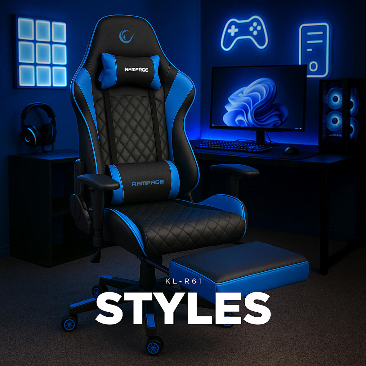 Rampage STYLES KL-R61 Mavi/Siyah Oyuncu Koltuğu