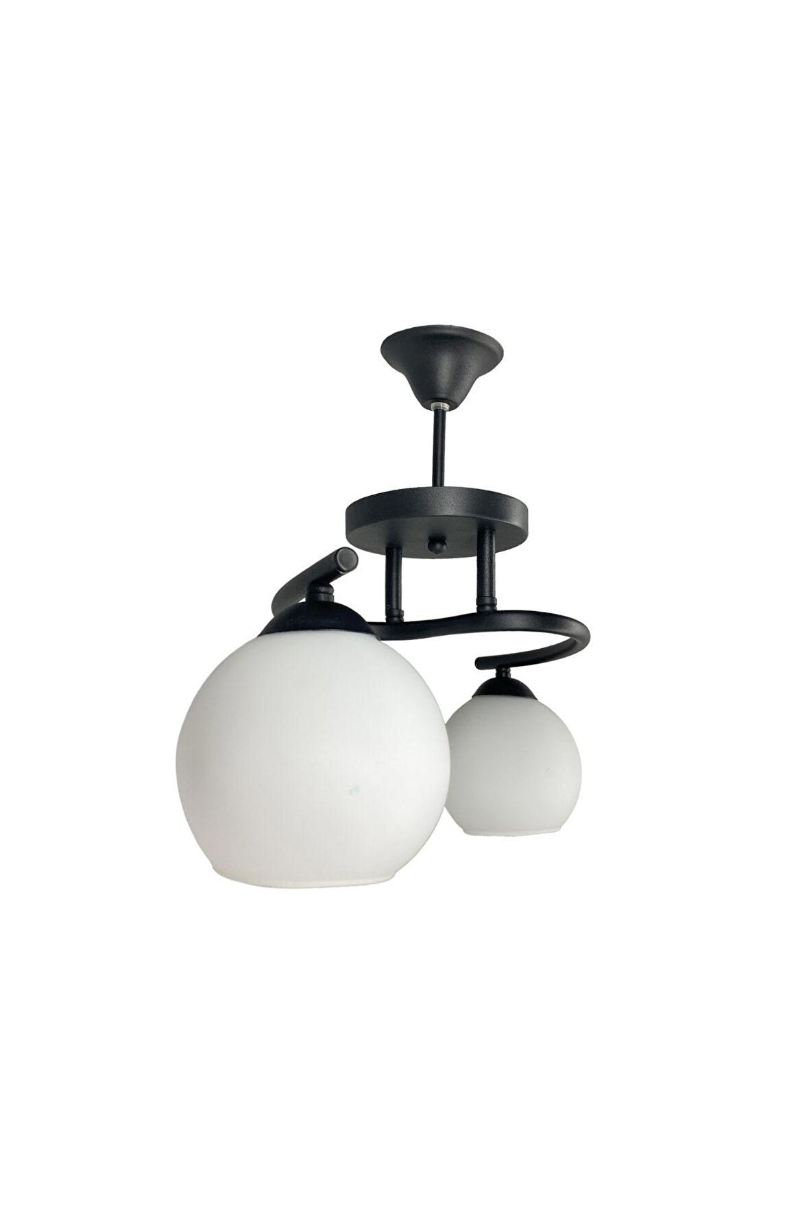 Fuji Siyah 2'li Beyaz Camlı Avize | Kaliteli Modern Metal Avize