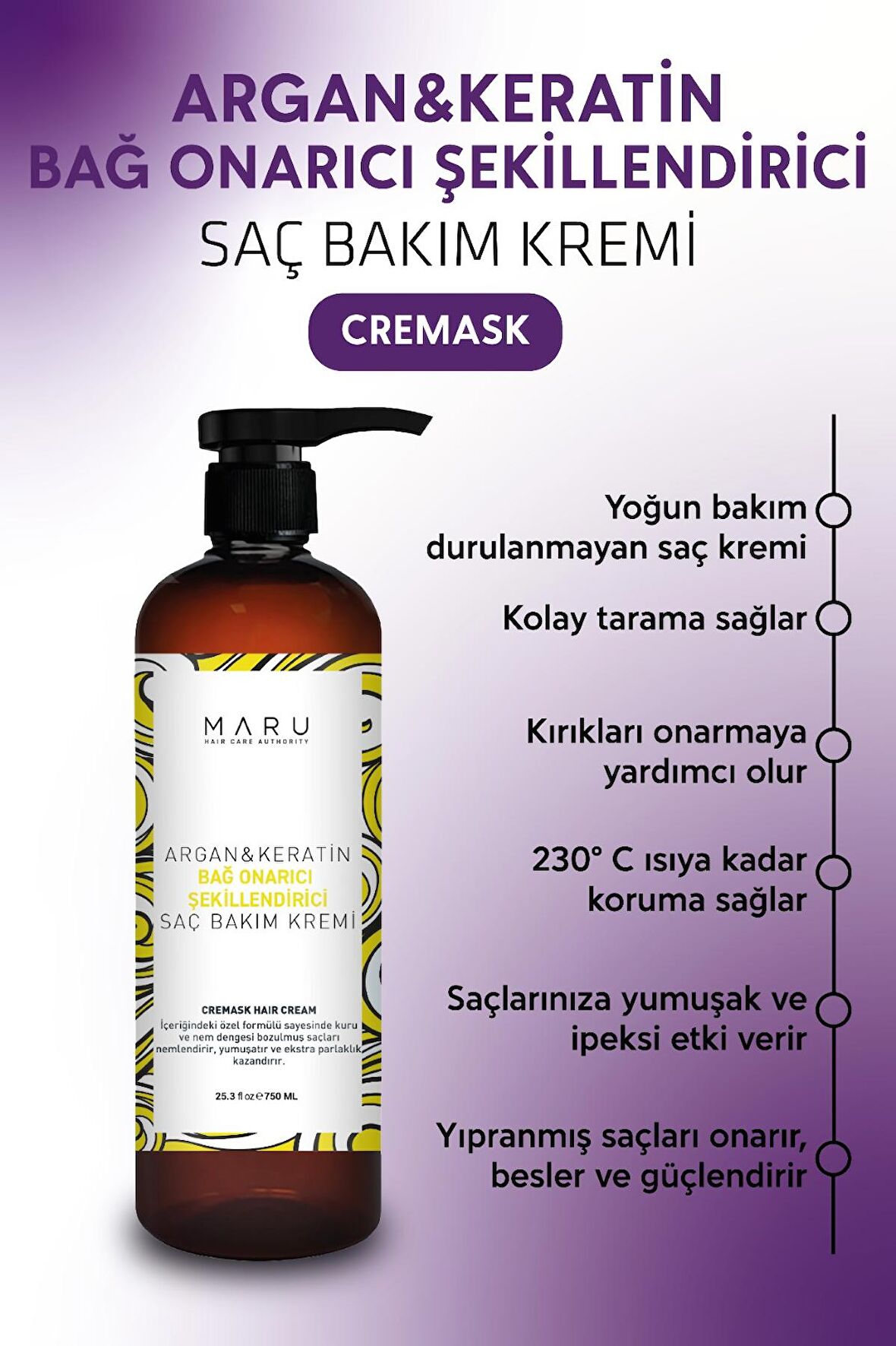 Maru Yoğun Bakım Durulanmayan Şekillendirici Saç Bakım Kremi 750 ml 8684382736645