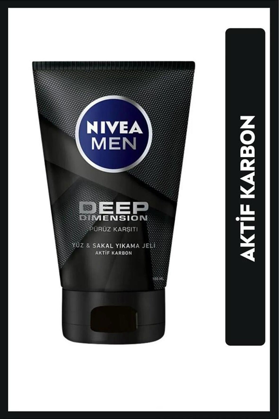 Nivea MEN Erkek Yüz ve Sakal Temizleme Jeli Deep Dimension 100ml, Cilt Arındırıcı, Aktif Karbon