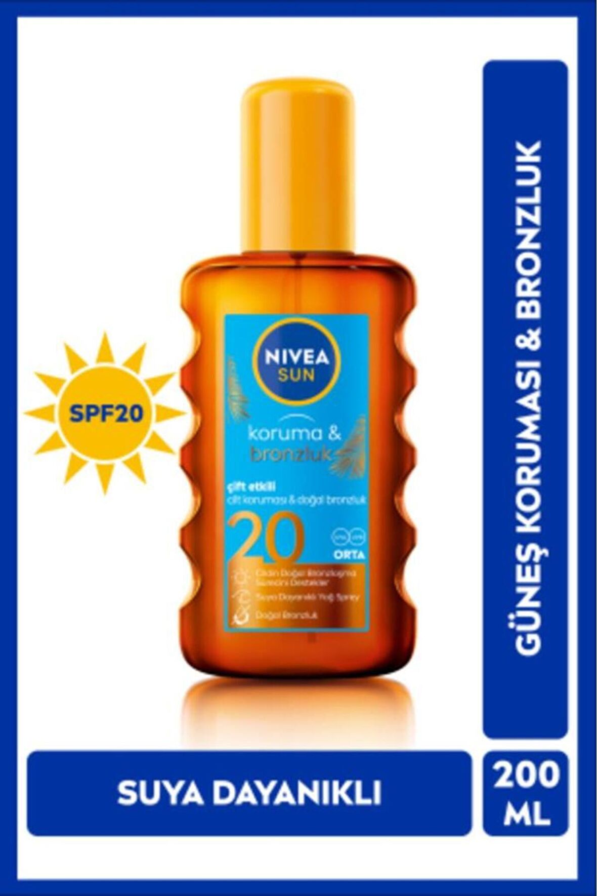 Nivea Sun Güneş Koruyucu Ve Bronzlaştırıcı Vücut Yağı 200ml, Spf20, Uva Uvb Koruması, Doğal Bronzluk