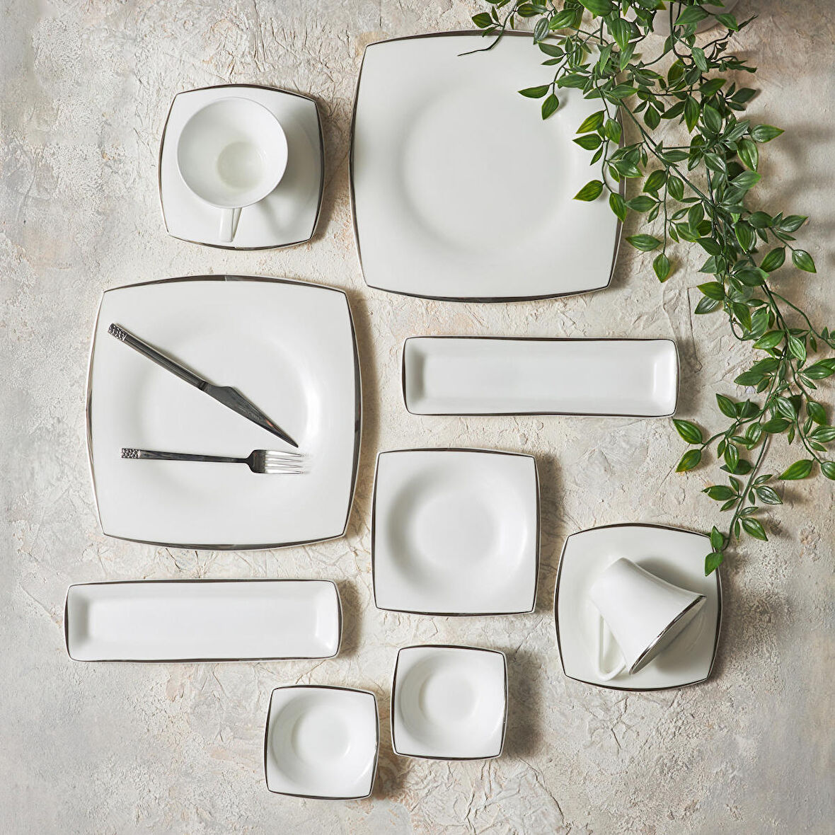 Karaca Fine Pearl Agate Platin 26 Parça 6 Kişilik Kahvaltı/servis Takımı Kare