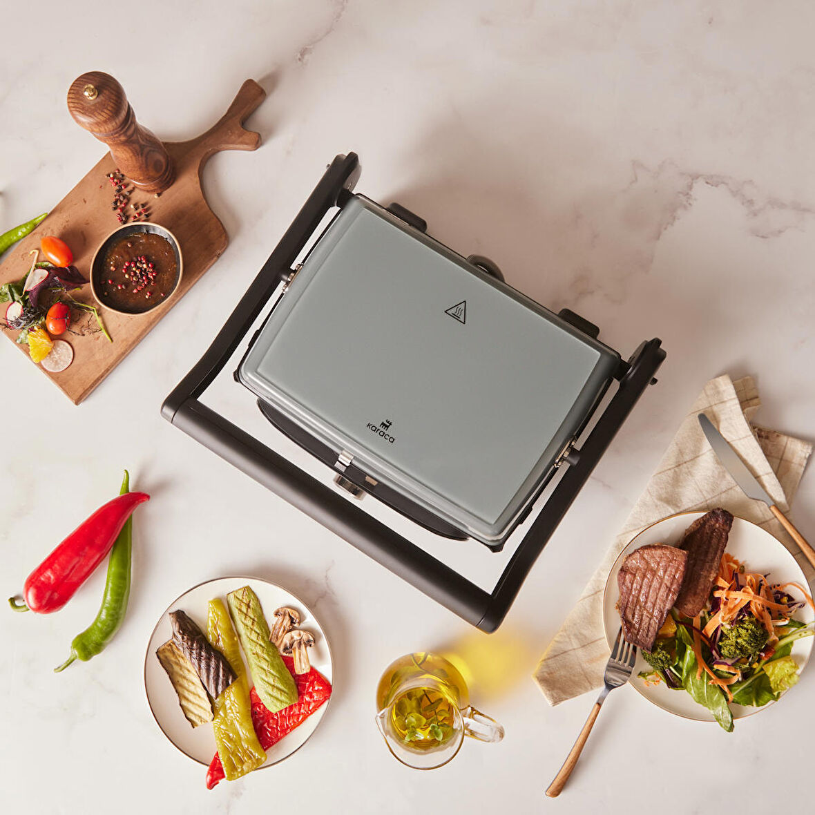 Karaca Gastro Grill Glass Premium 2400w Tost Ve Izgara Makinesi Antrasit