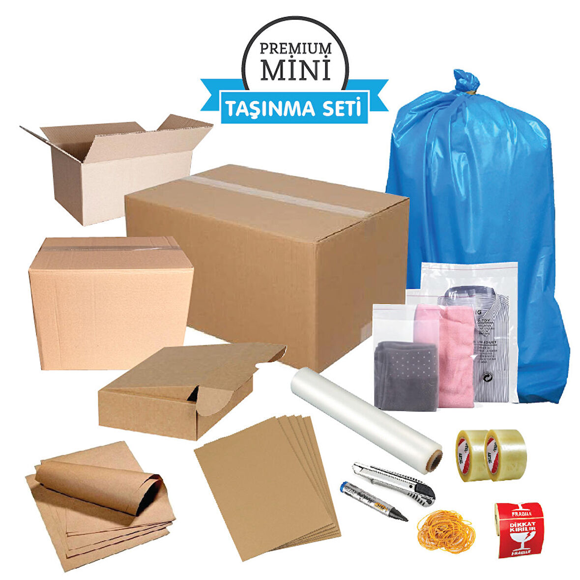 Premium Mini Taşınma Seti | 20 Parça Koli ve Ambalaj Malzemesi | Ev ve Ofis Taşıma Koli Seti