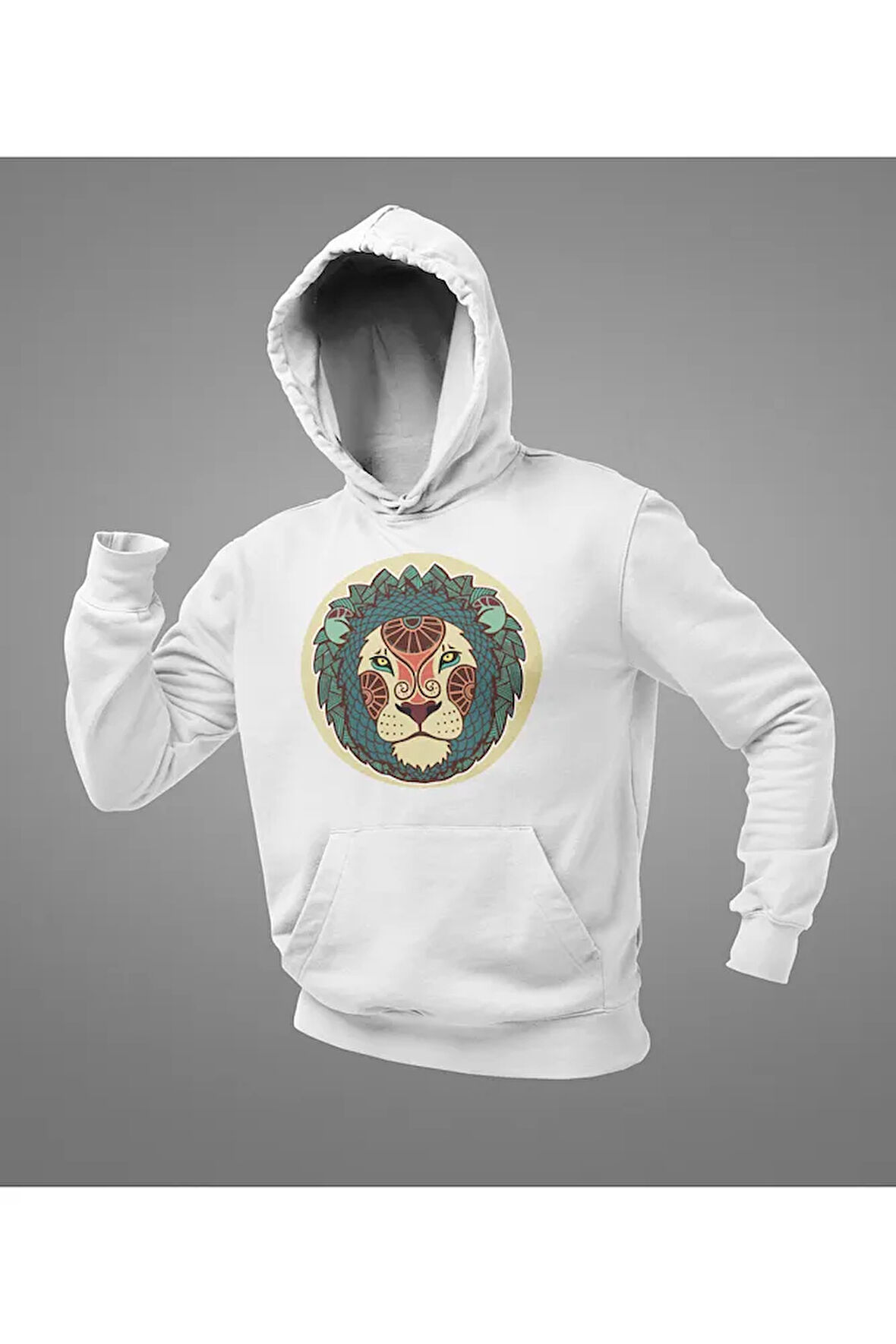 Özel Tasarım Aslan Baskılı Unisex Oversize Hoodie