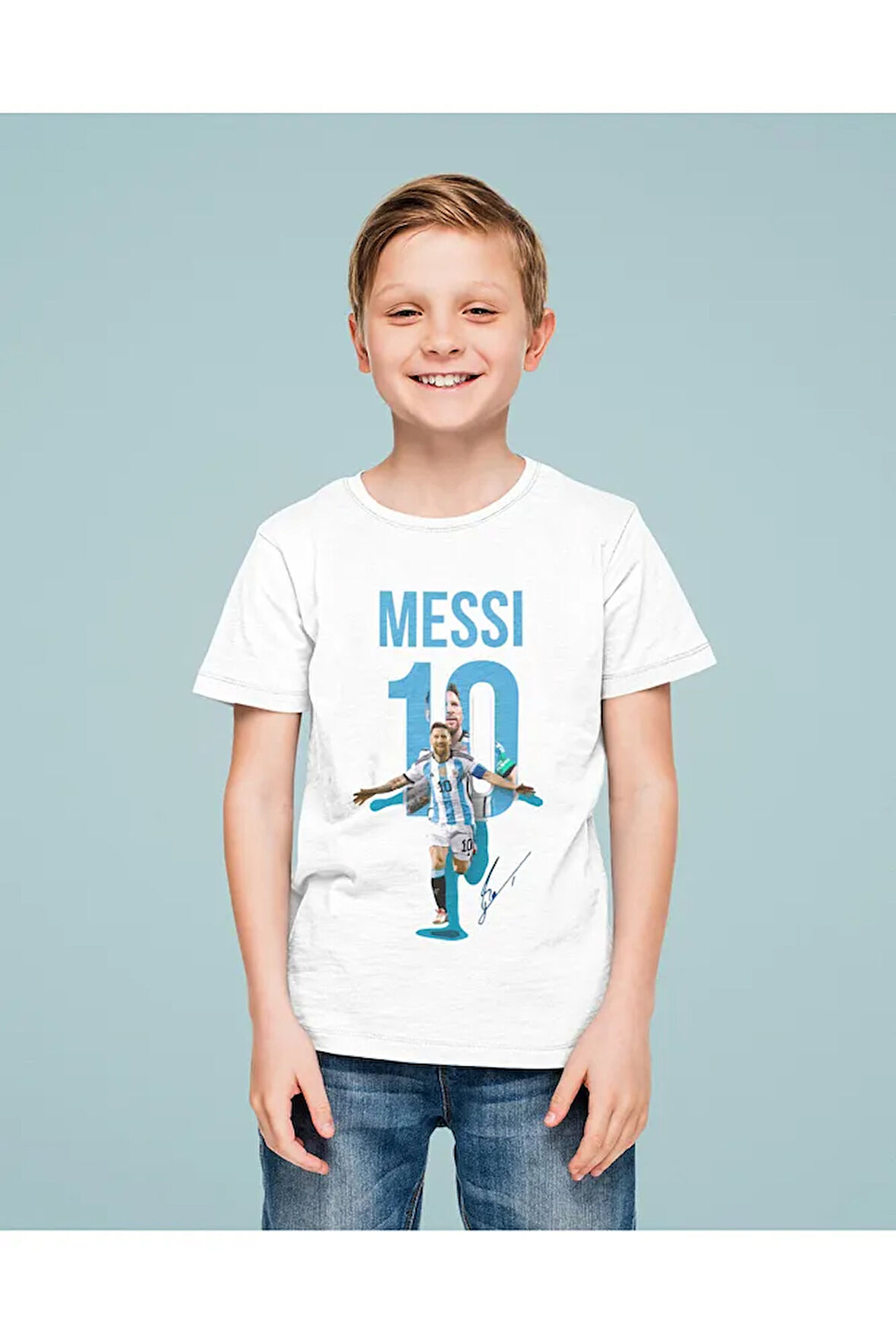 Messi 10 Baskılı Unisex Futbolcu Çocuk Tişört (1-12 Yaş)