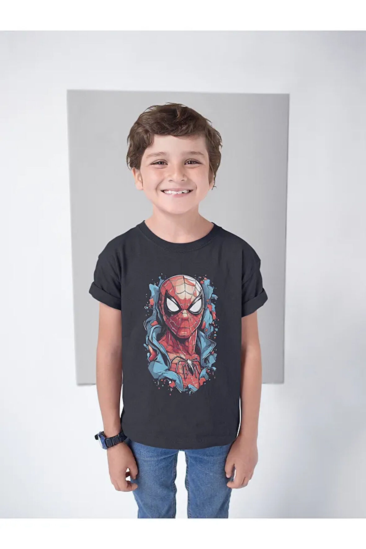 Örümcek Adam Kahraman Baskılı Unisex Spider-Man Film Çocuk Tişört (1-12 Yaş)