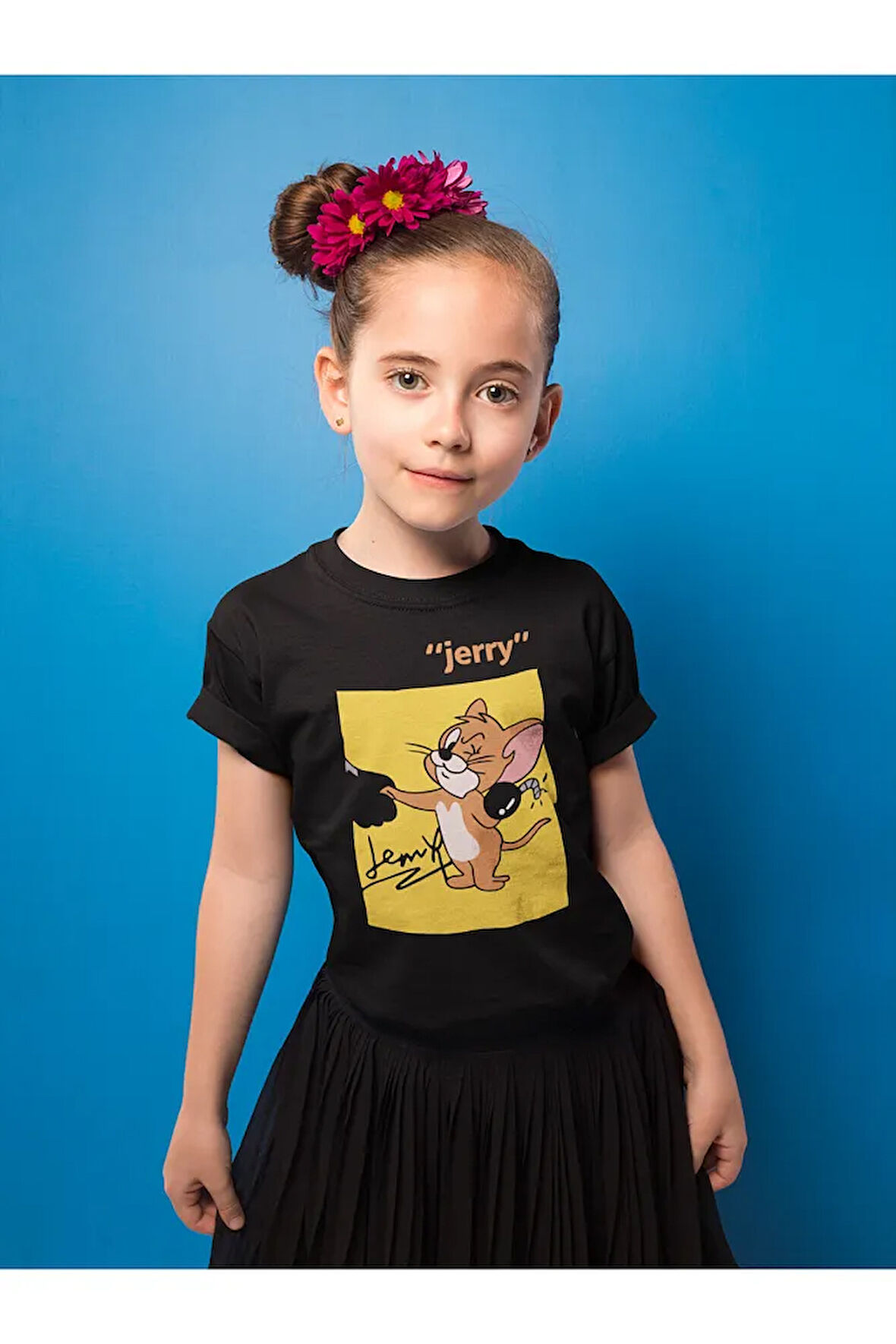 Jerry Baskılı Unisex Tom Ve Jerry Çizgi Film Çocuk Tişört (1-12 Yaş)