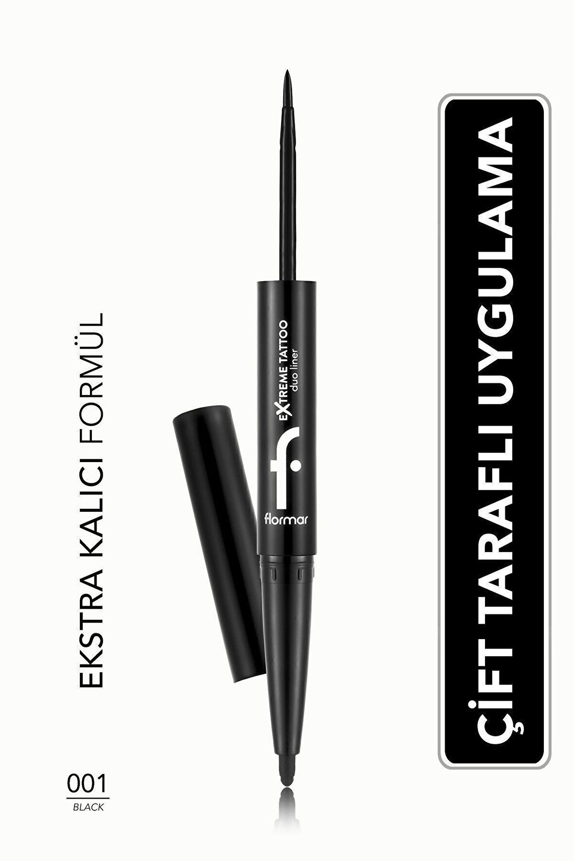 Flormar Extreme Tattoo Çift Uçlu Eyeliner & Jel Göz Kalemi (SİYAH) - 001 Black -8682536061551