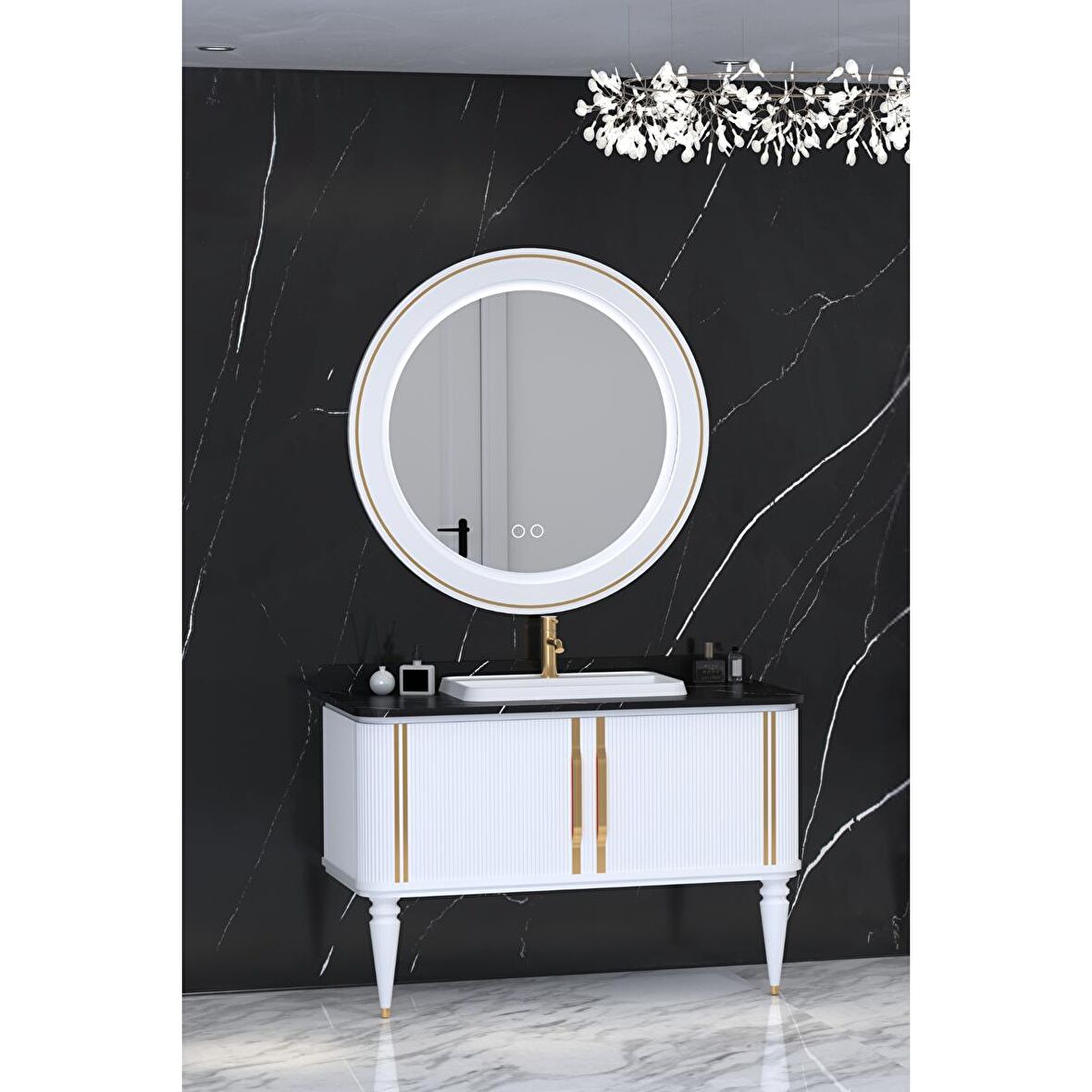 LAURA 120 CM BEYAZ LAVABOLU BANYO DOLABI  BEYAZ - BOY DOLAP HARİÇ