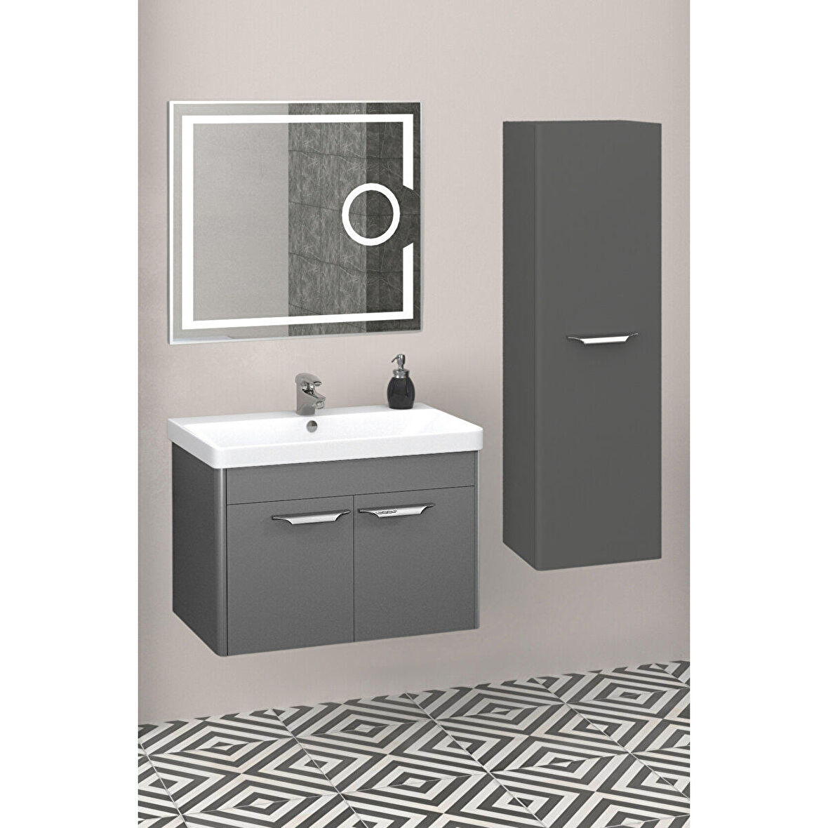 MARİA 80 CM BANYO DOLABI LED MERCEK AYNALI ANTRASİT - BOY DOLAP DAHİL