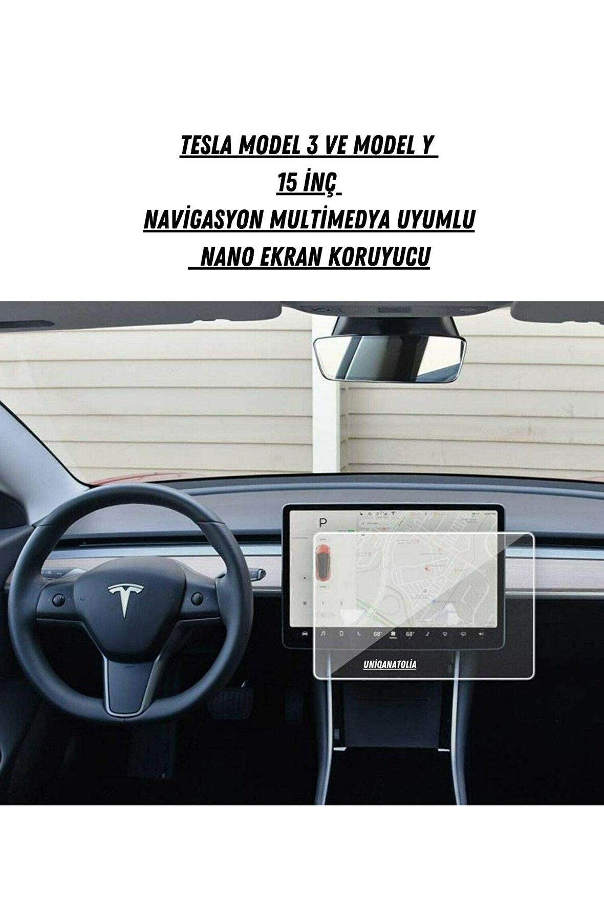 Tesla Model 3 ve Model Y 15 inç Navigasyon Multimedya Uyumlu  Nano Ekran Koruyucu