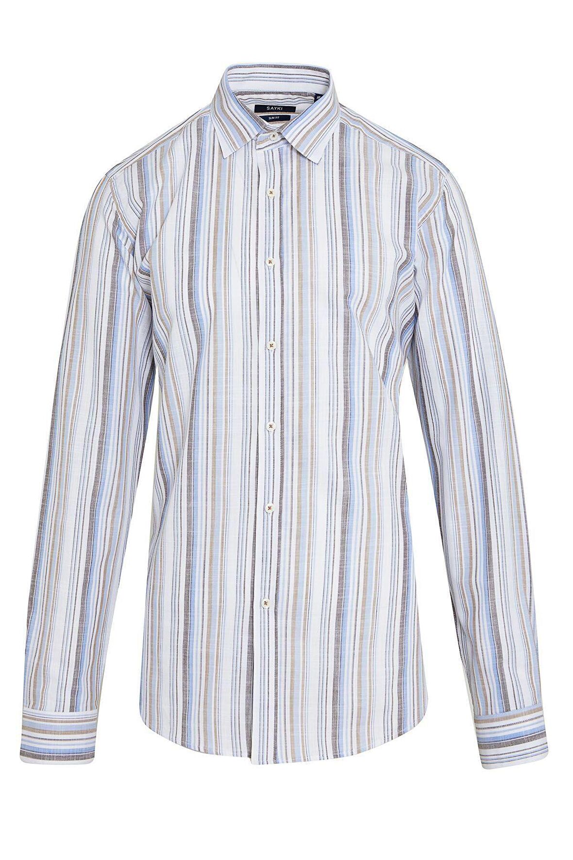 Kahverengi Çizgili Slim Fit Gömlek | S