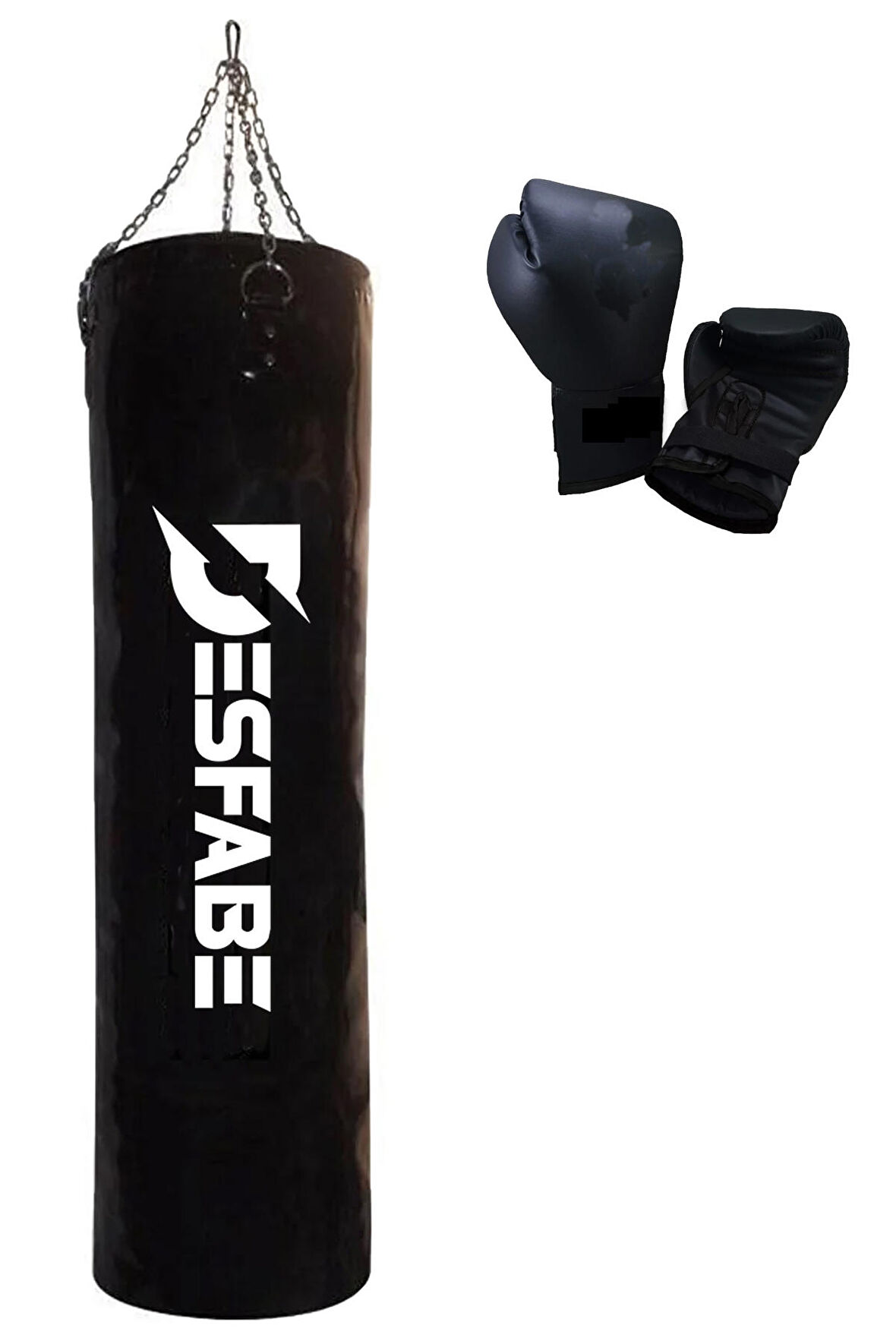 Desfabe Boxing Star 120x32 Cm Zincirli Boks Kum Torbası Siyah+Boks Eldiveni