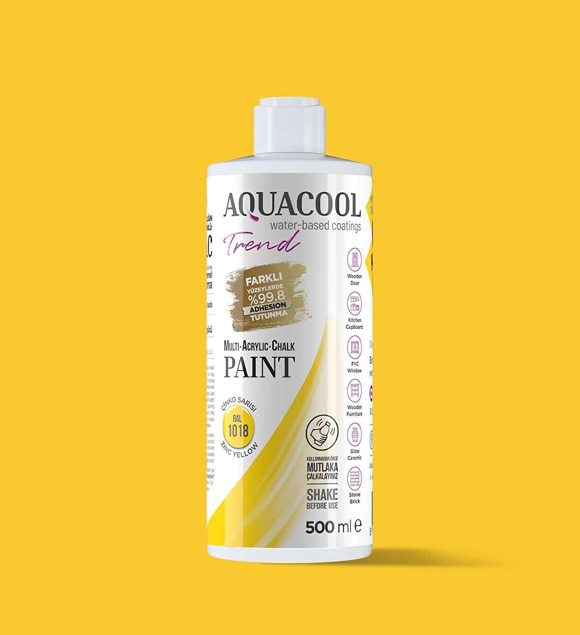 Aquacool Trend Akrilik Hobi Boya 500 ml Su Bazlı Hibrit Dönüşüm Boyası Seti Ral 1018