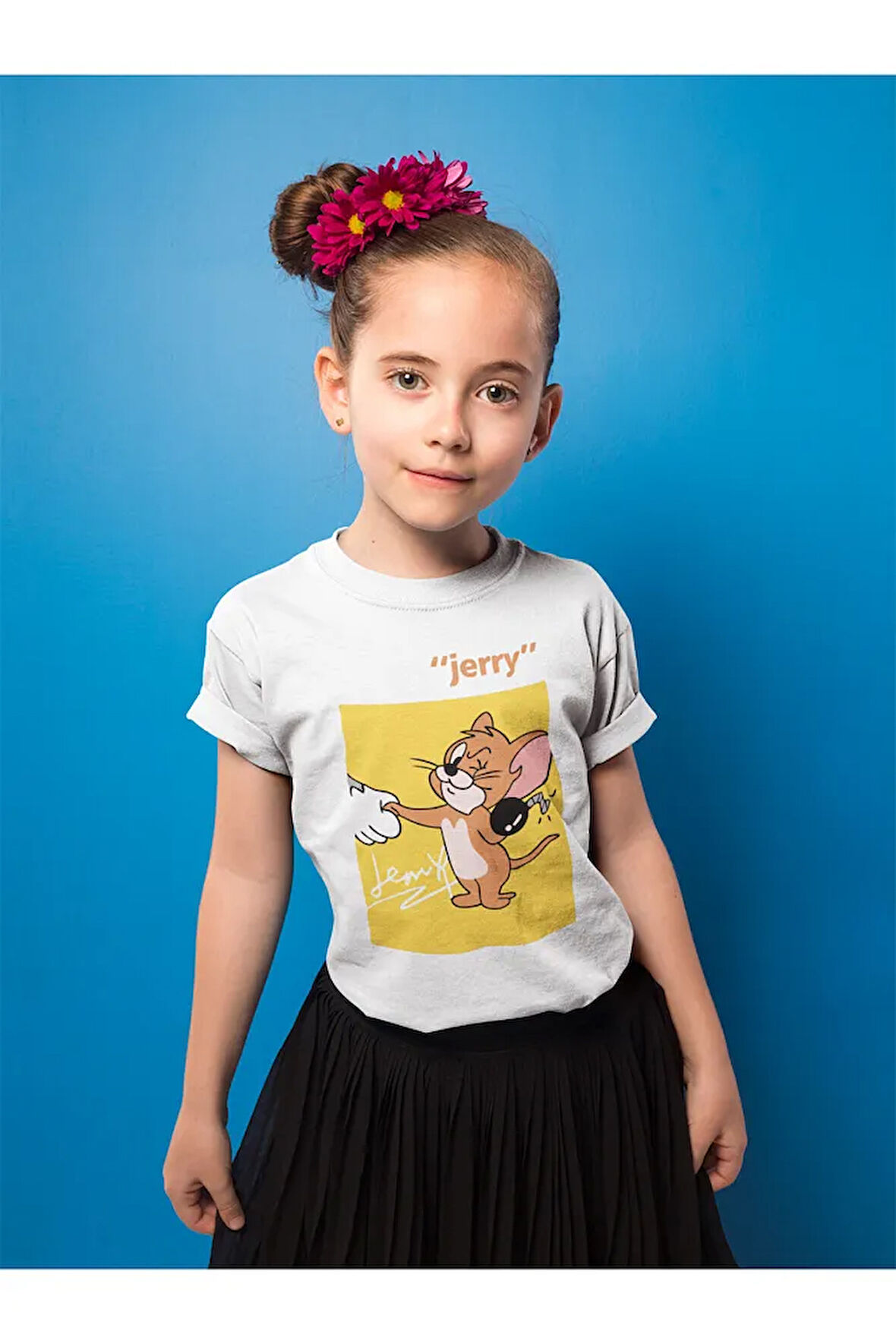 Jerry Baskılı Unisex Tom Ve Jerry Çizgi Film Çocuk Tişört (1-12 Yaş)