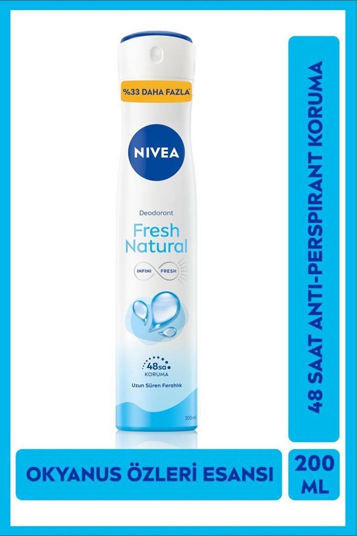 Nivea Kadın Fresh Natural Sprey Deodorant 200ml, Antiperspirant, Avantajlı boy