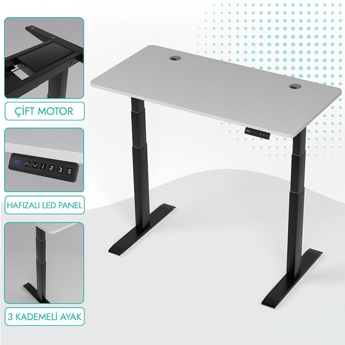 O-Flex Duo Çift Motorlu Elektrikli Yükseklik Ayarlı Masa - 160x80 - Beyaz