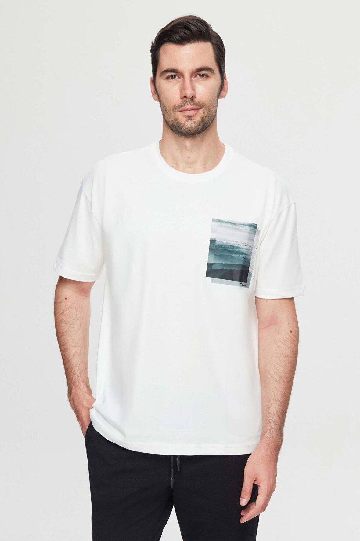 Oversize Beyaz Baskılı %100 Pamuk T-shirt 2EC14ORT05210