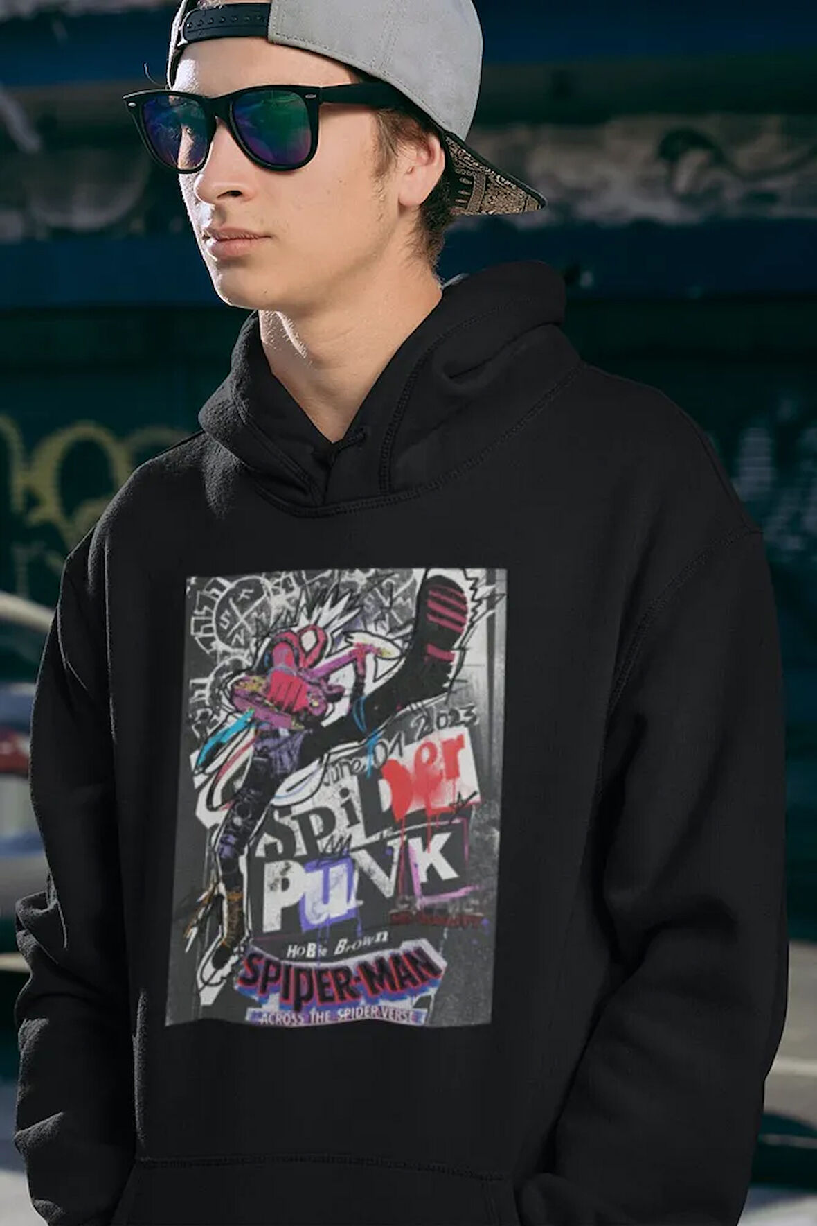 Spider-Punk Baskılı Unisex Oversize Örümcek Adam Hoodie