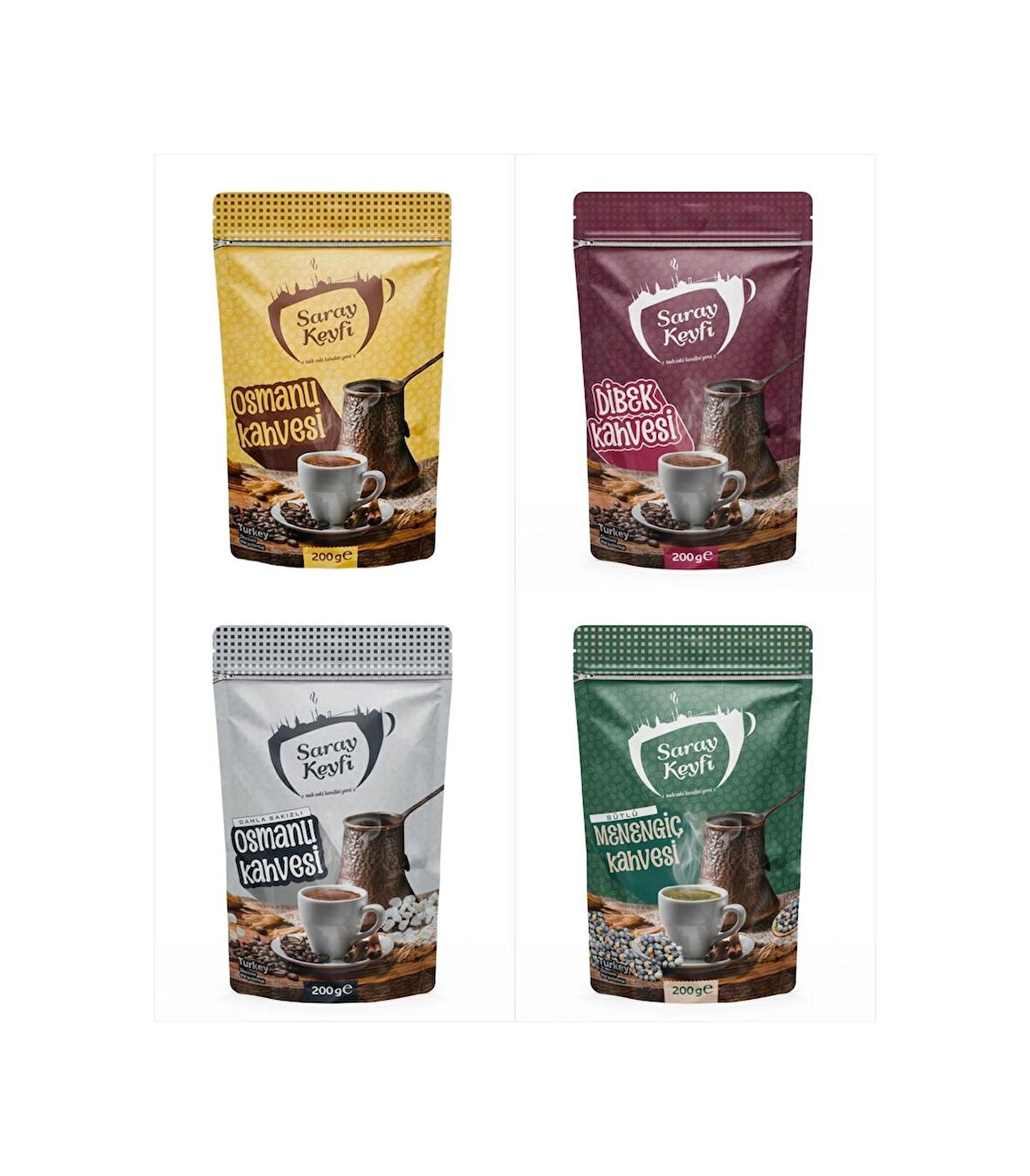 4 Lü Set-Osmanlı Kahve+Dibek Kahve+Sütlü Menengiç Kahve+Damla Sakızlı Osmanlı Kahve 