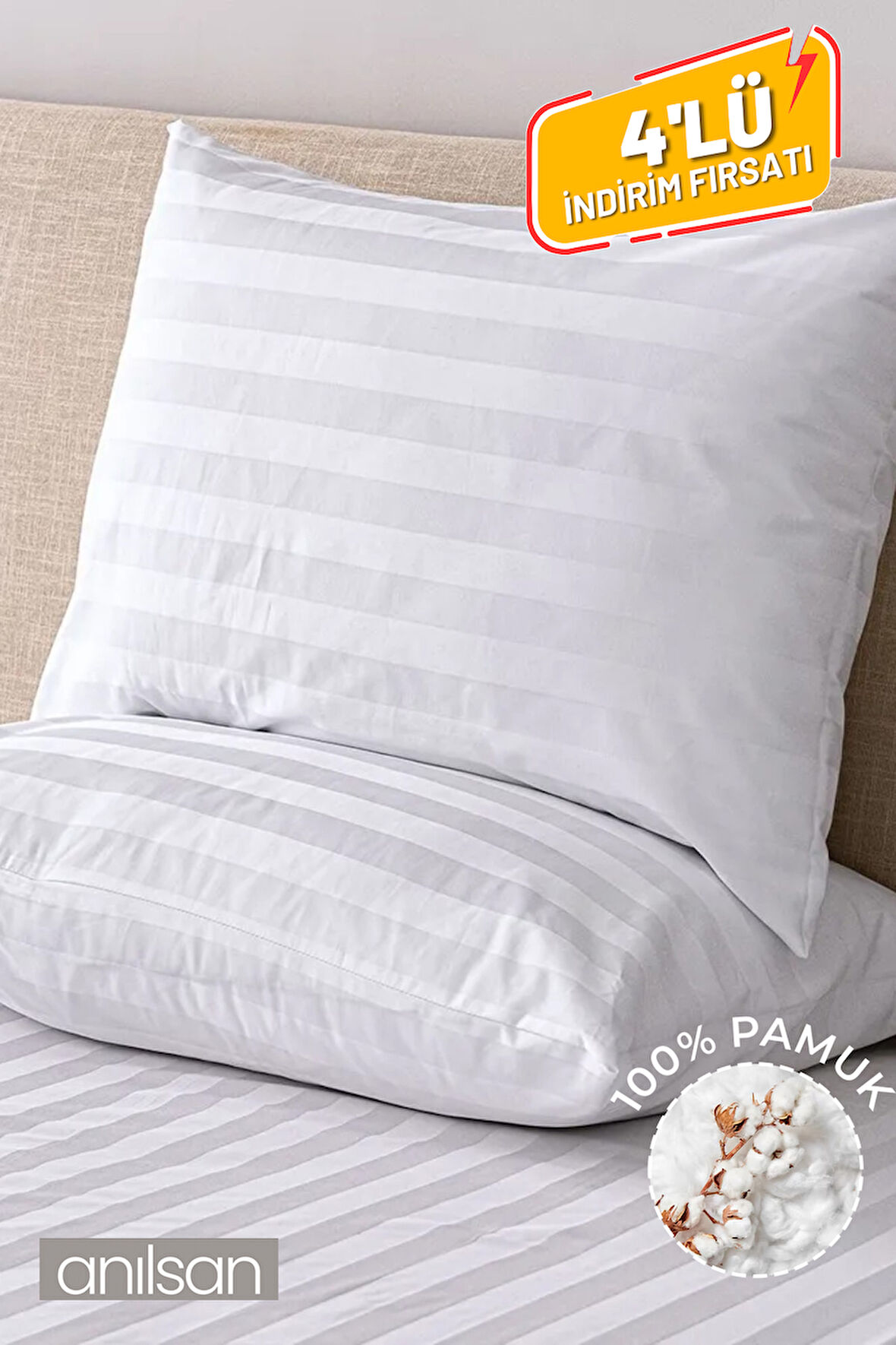 4'lü Çizgili Yastık Kılıfı %100 Pamuk– 50x70 Cm, 83tel