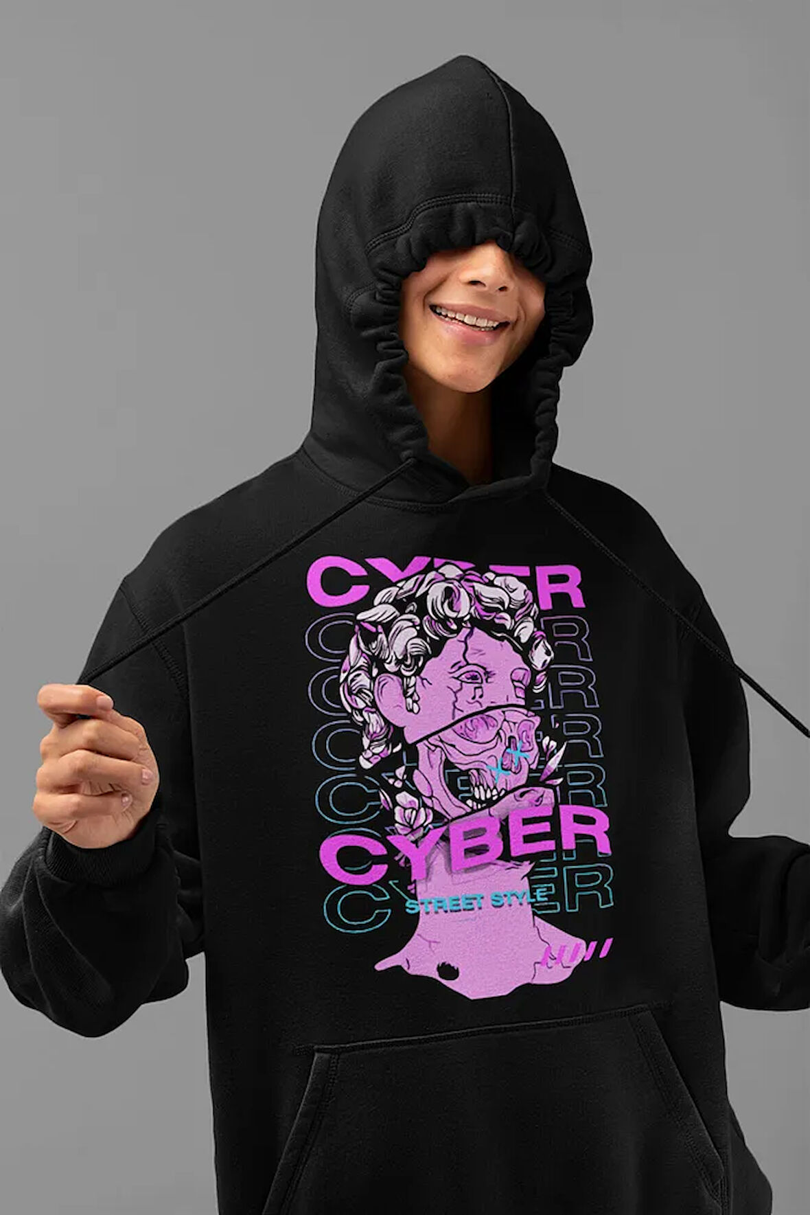 Cyber Street Style Baskılı Unisex Oversize Hoodie