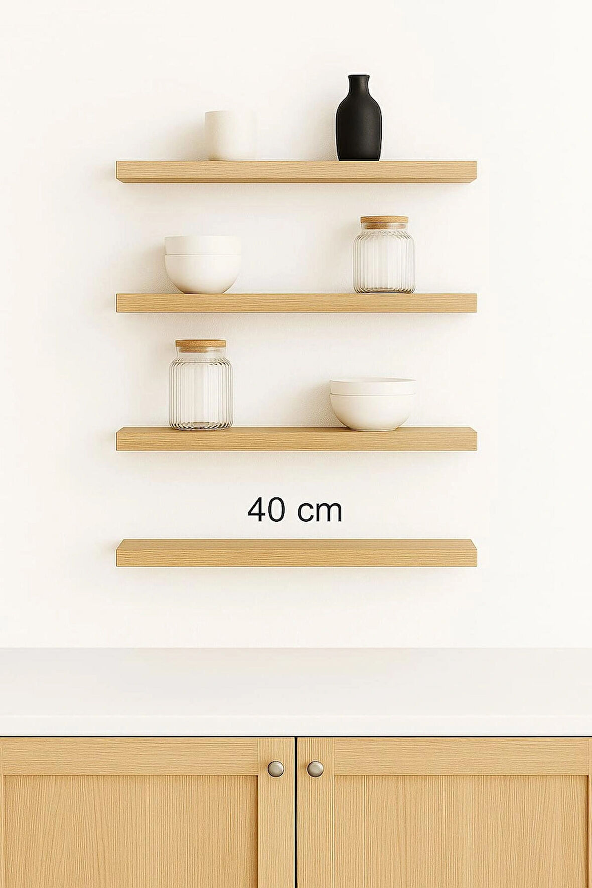 40 cm 4lü Safir Meşe Mdf Uçan Duvar Rafı Gizli Bağlantı Kitaplık Ahşap