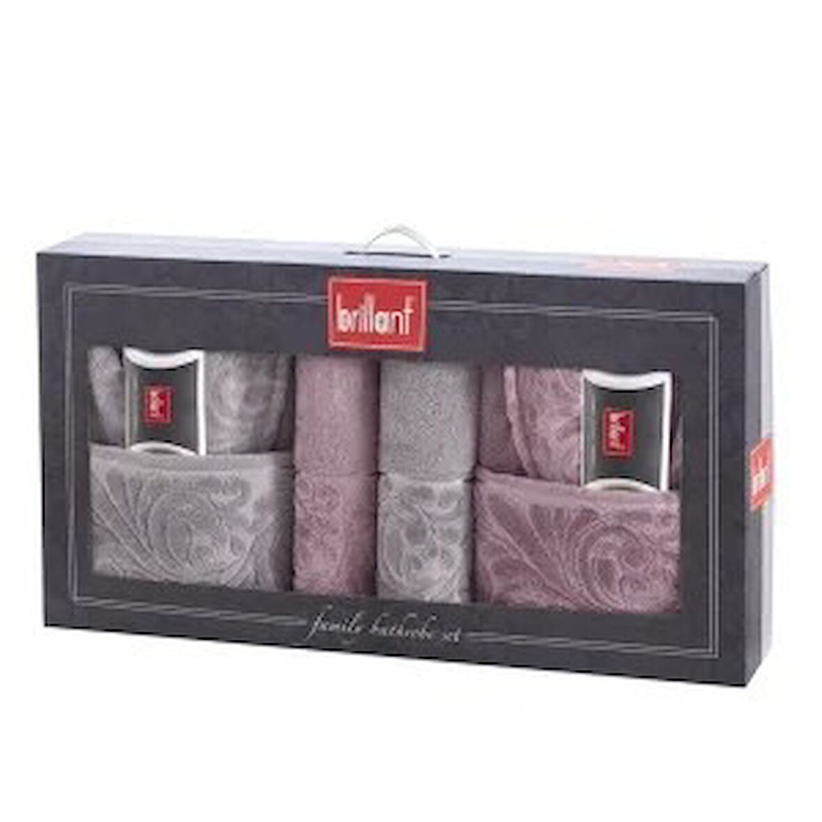 Brillant Kısmi Kadife Bornoz Seti 3001 (8 Parça) Gri & Mürdüm