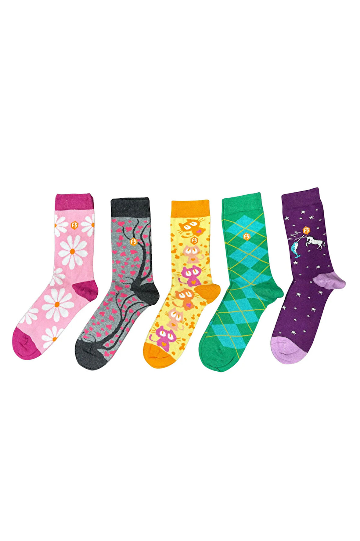 Kadın Renkli Desenli Pamuklu Çorap