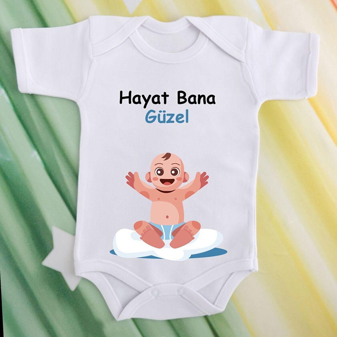 Pamuklu Organik Bebek Zıbını Kısa Kollu Kişiye Özel  0012