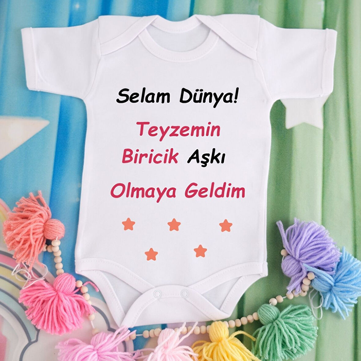 Pamuklu Organik Bebek Zıbını Kısa Kollu Kişiye Özel  0014