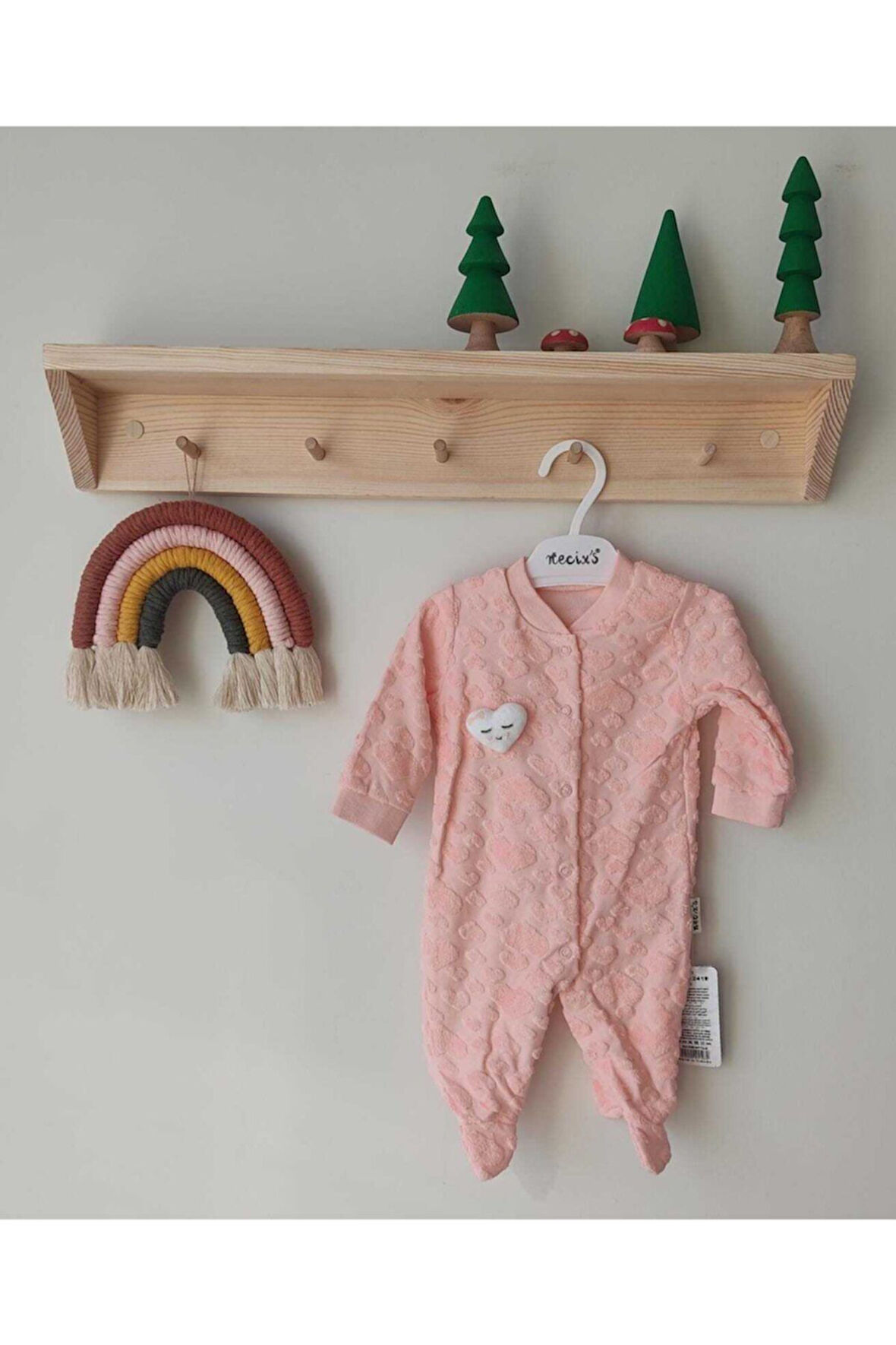 Kalp Desenli Soft Kız Bebek Tulum