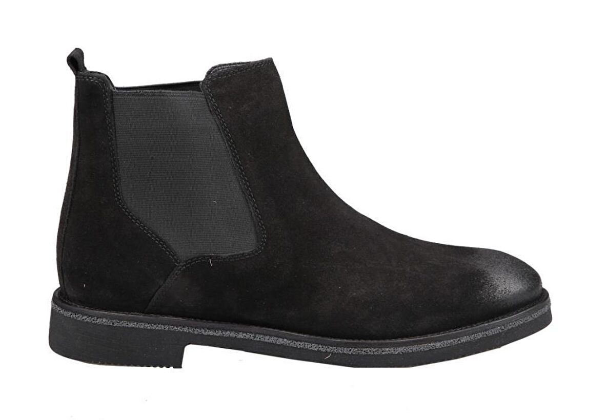 Marcomen 14017 Yuvarlak Burun Kısa Topuk Lastikli Günlük Siyah Klasik Bot Süet