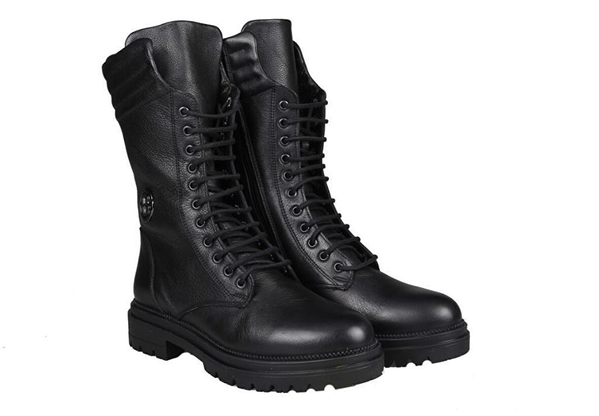 CASTLE BLACK 3752-1 Saf Deri Bot Siyah Kadın Bot
