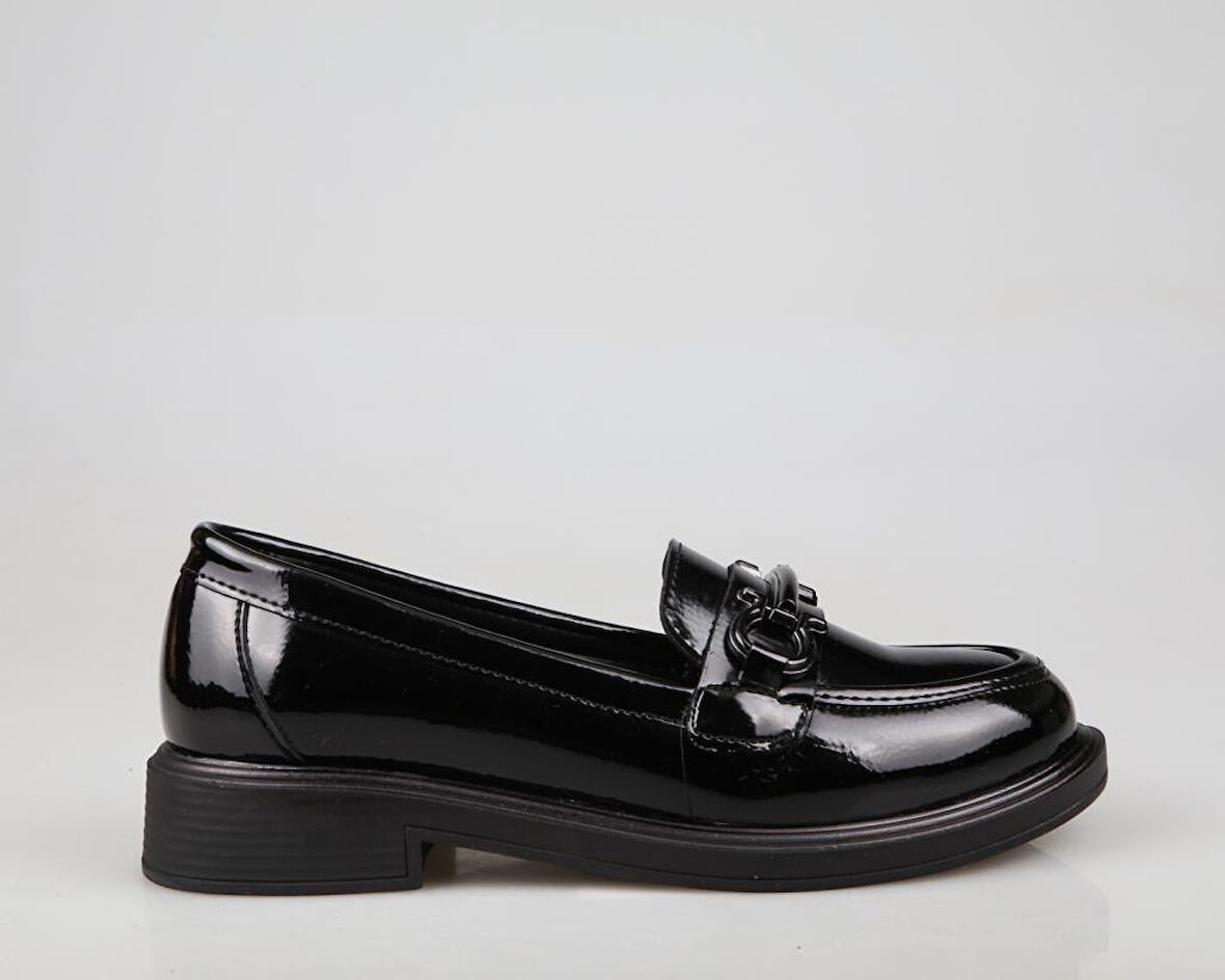 Feles 16-2808 Loafer Siyah Rugan Kadın Babet