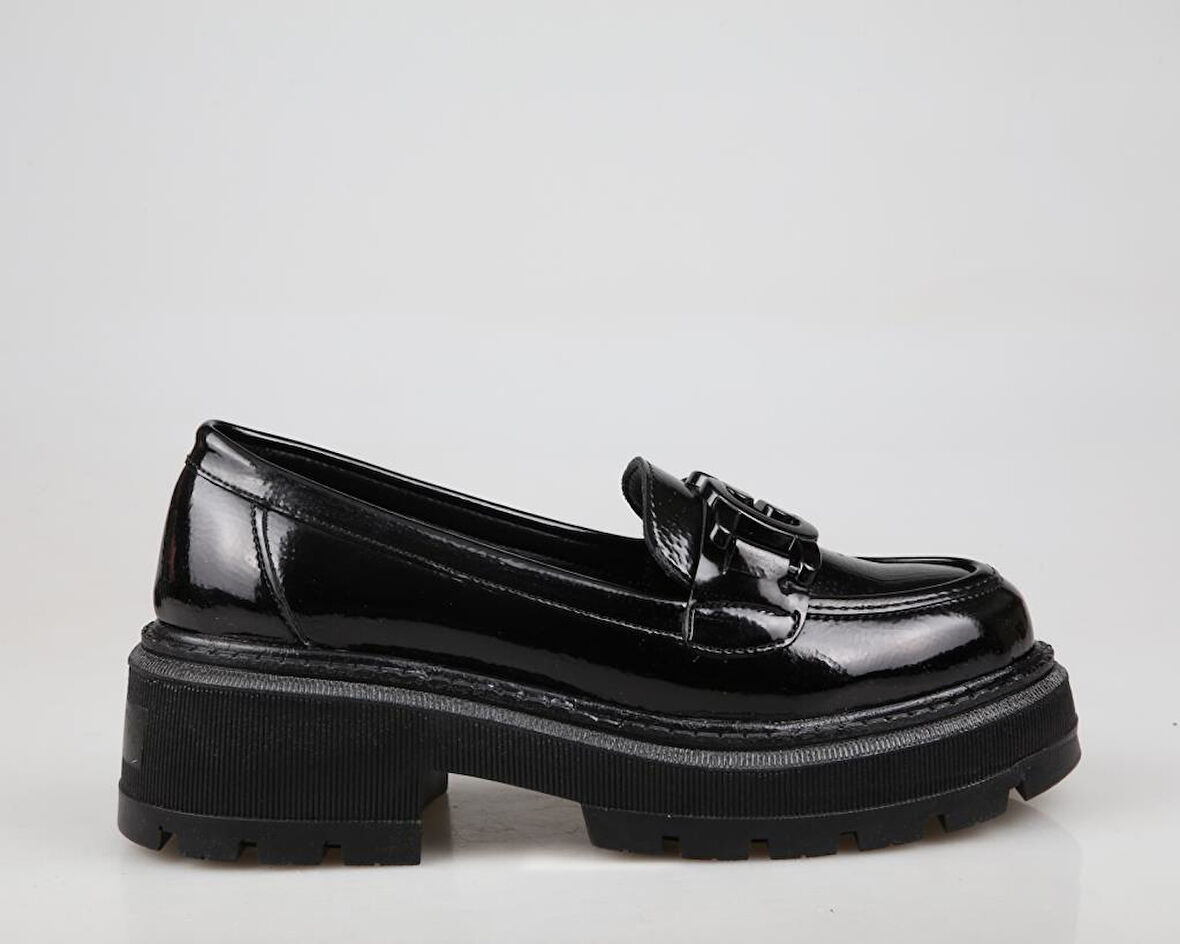 Feles 16-2903 Loafer Siyah Rugan Kadın Babet