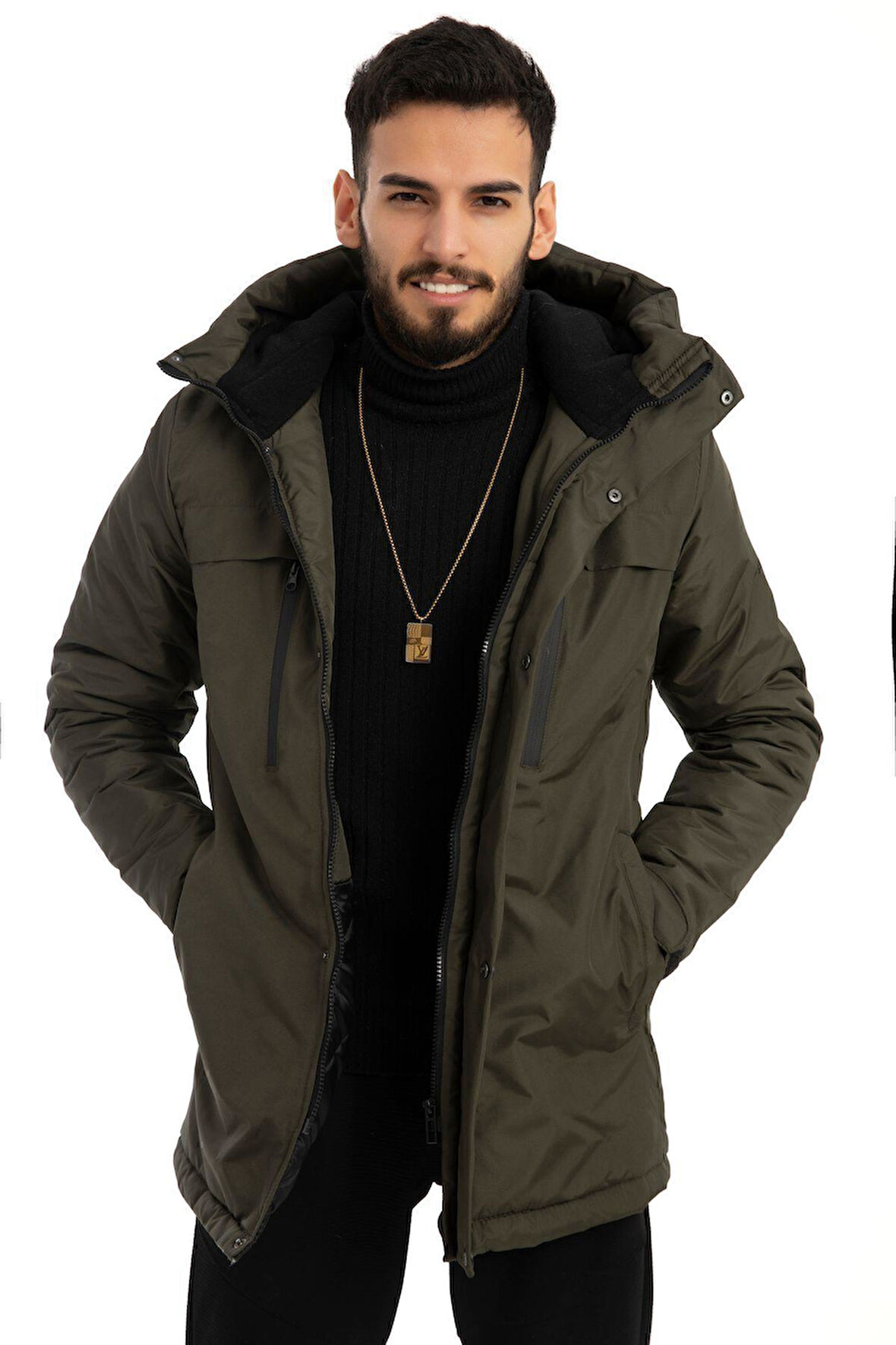 Erkek Polarlı Su Ve Rüzgar Geçirmez Kapüşonlu Kışlık Mont Kaban Parka