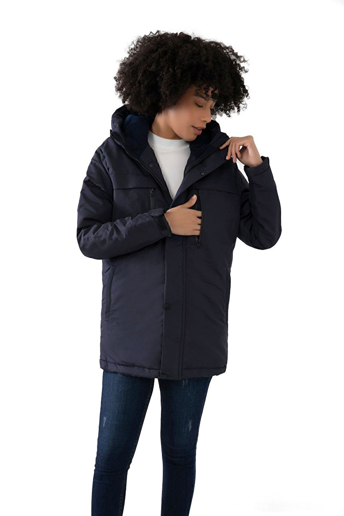 Kadın Polarlı Su Ve Rüzgar Geçirmez Kapüşonlu Kışlık Mont Kaban Parka